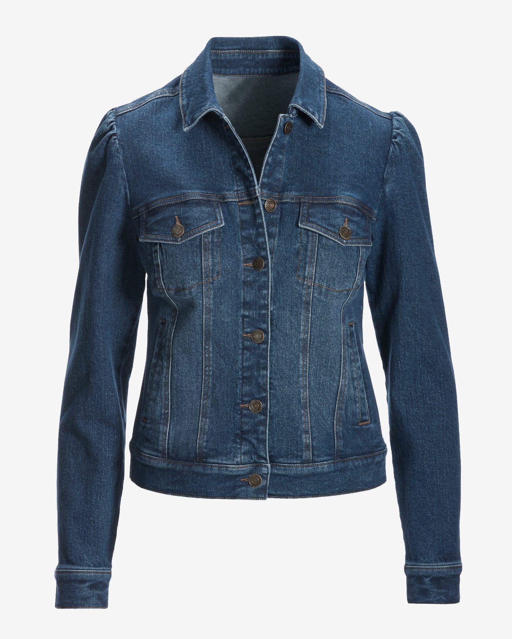 Stretch Denim Puff Sleeve Jacket Medium Wash - Mycitystee