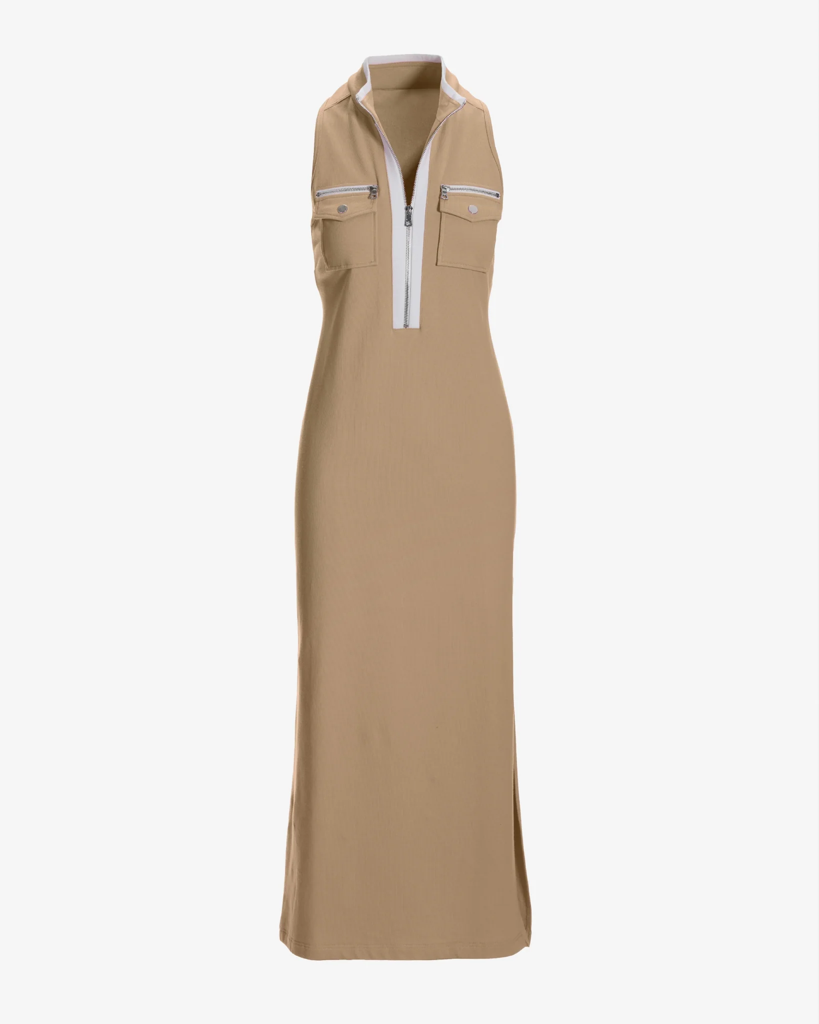 Sleeveless Chic Zip Maxi Dress Chanterelle - Mycitystee