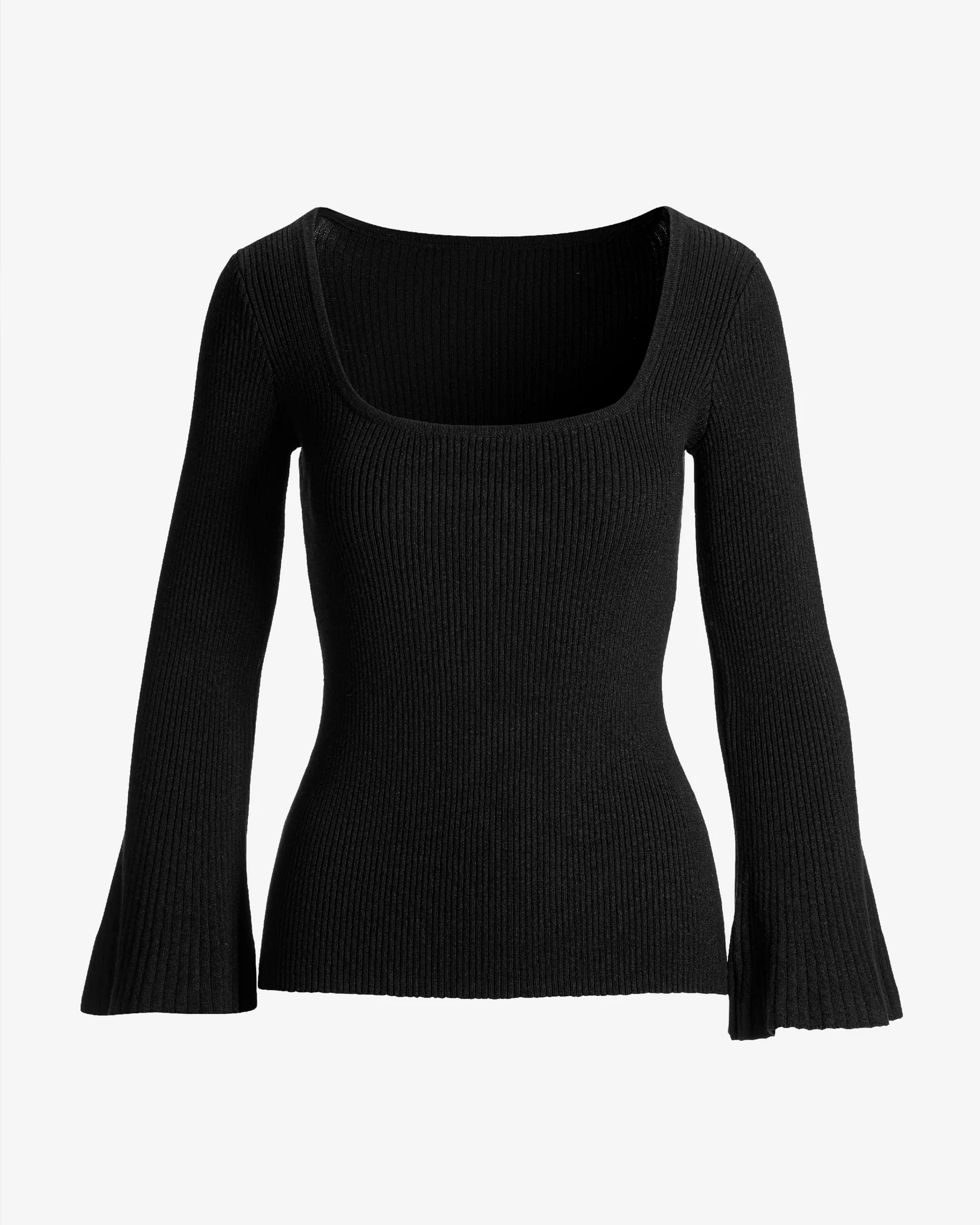 Ribbed Square Neck Flare Sleeve Black - Mycitystee