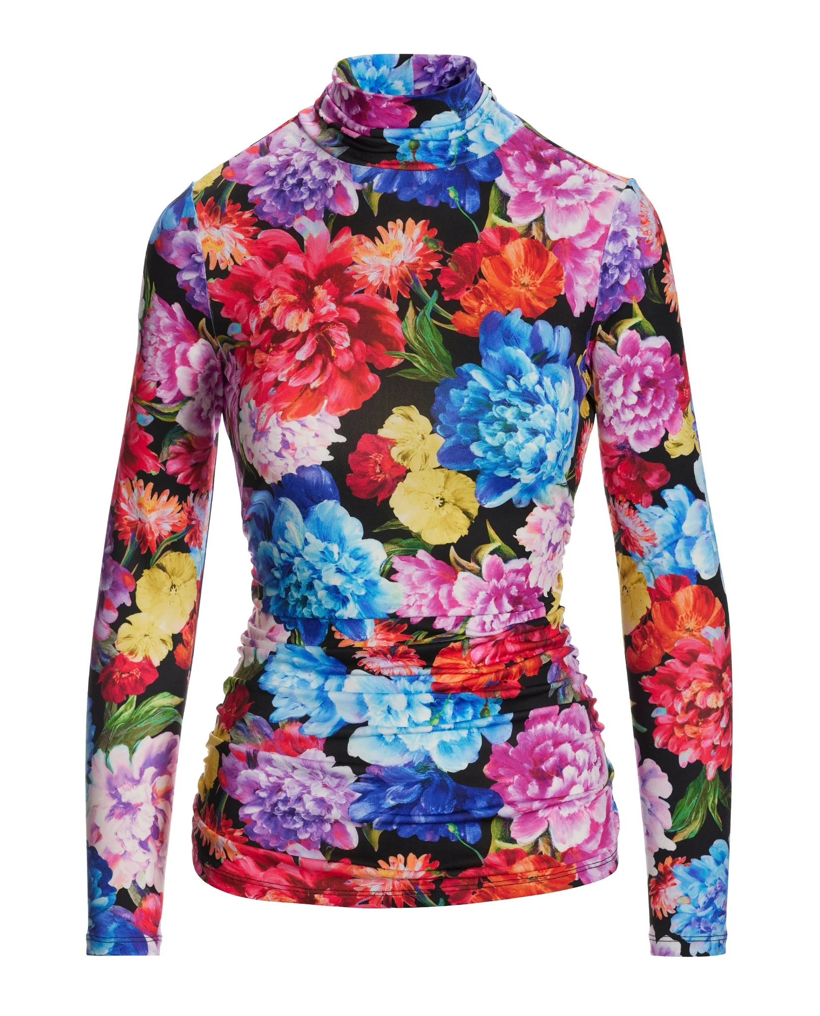 So Chic Uptown Garden Ruched Turtleneck Top Multi - Mycitystee