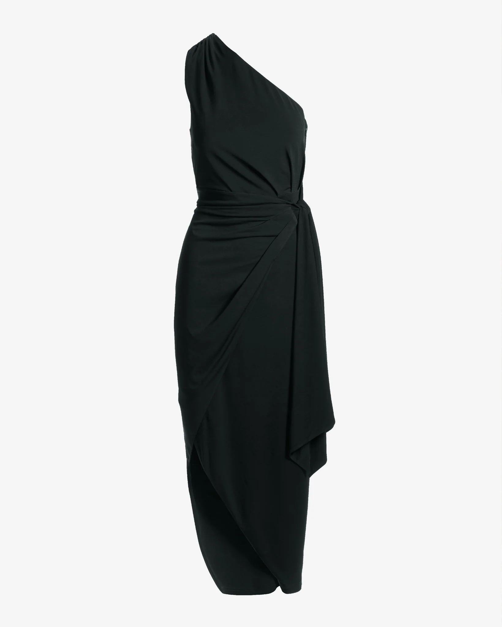 One shoulder Tie Waist Knit Dress Black - Mycitystee