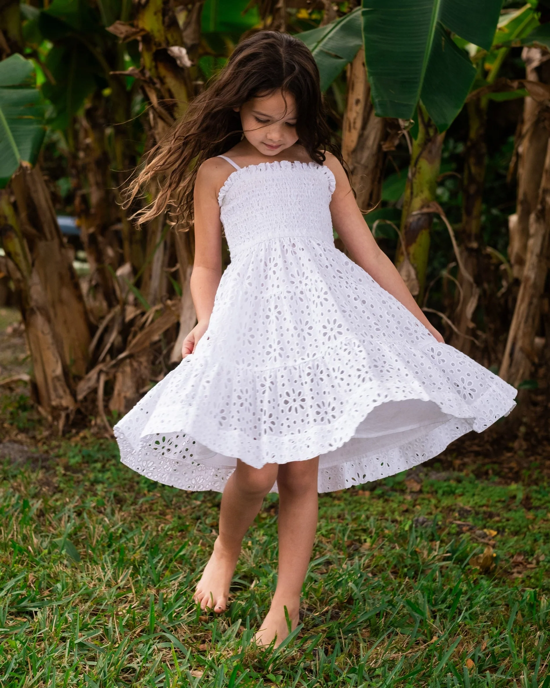 Girls Lila Dress In Fresh White Seaside Eyelet - Mycitystee