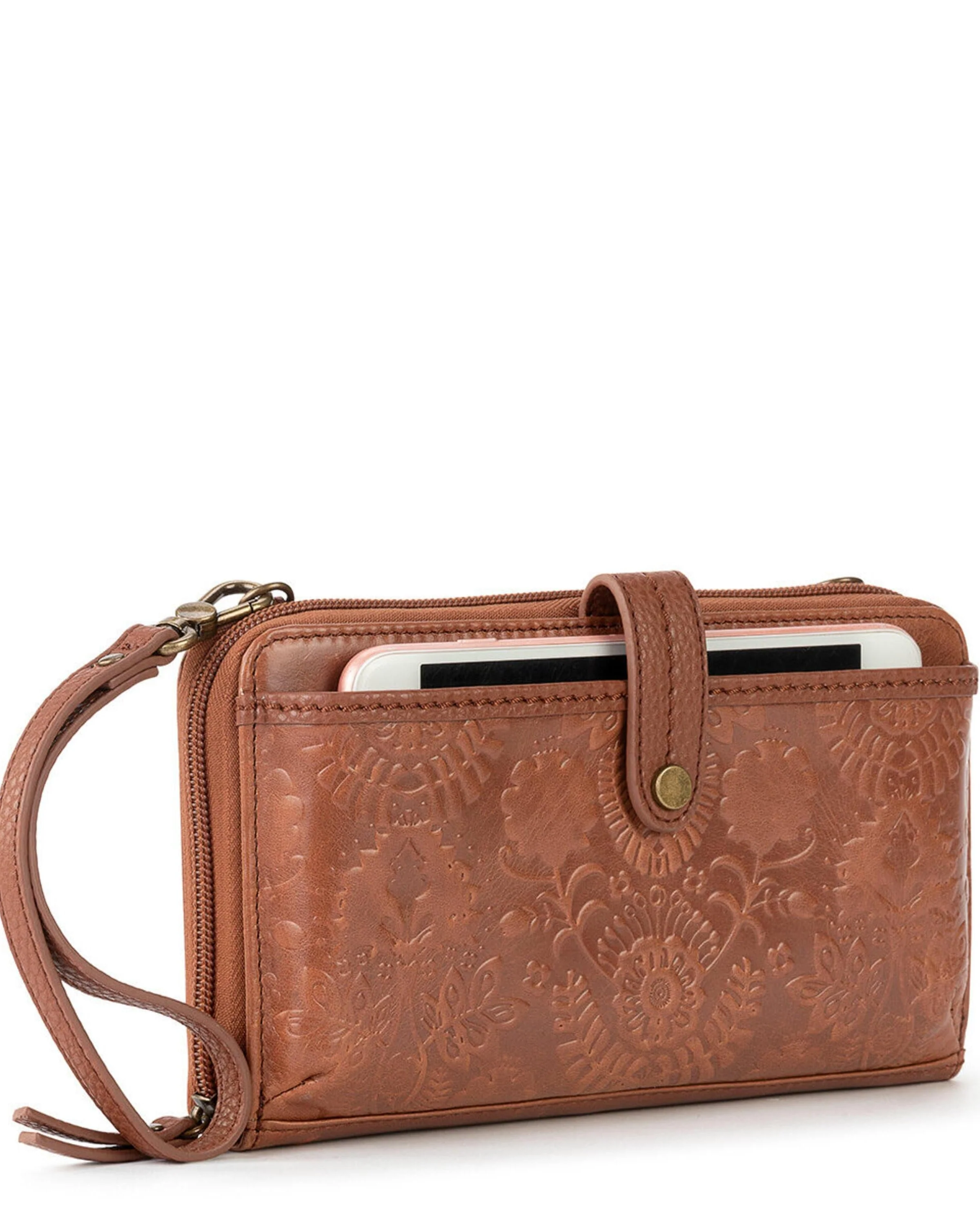 Iris Smartphone Wallet - Leather - Tobacco Floral Embossed - Mycitystee