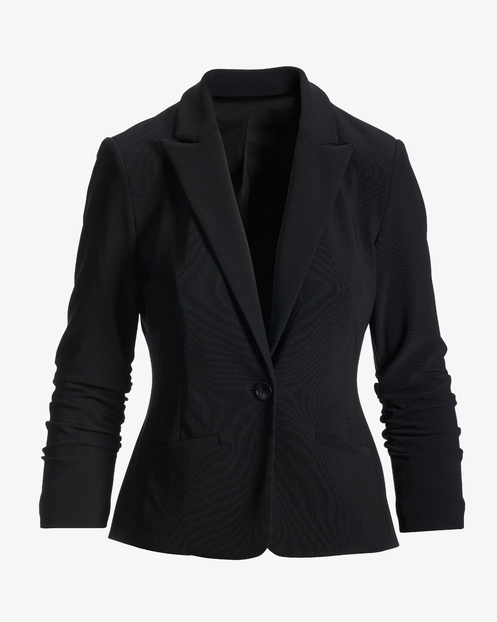 Beyond Travel Short Ruched Sleeve Blazer Jet Black - Mycitystee