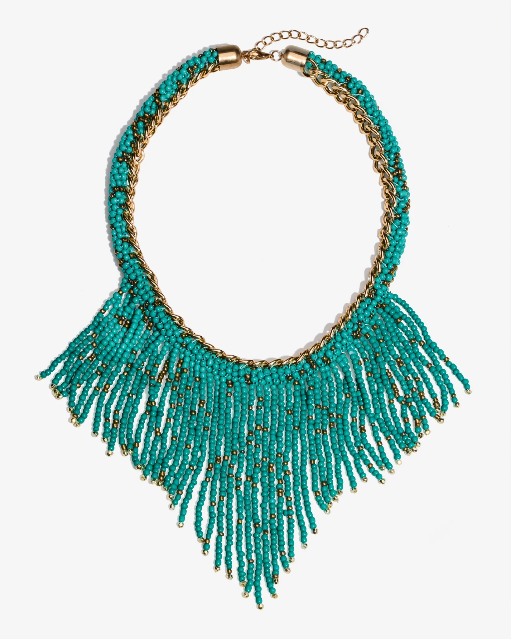 Chain and Beaded Fringe Necklace Turquoise/Gold - Mycitystee