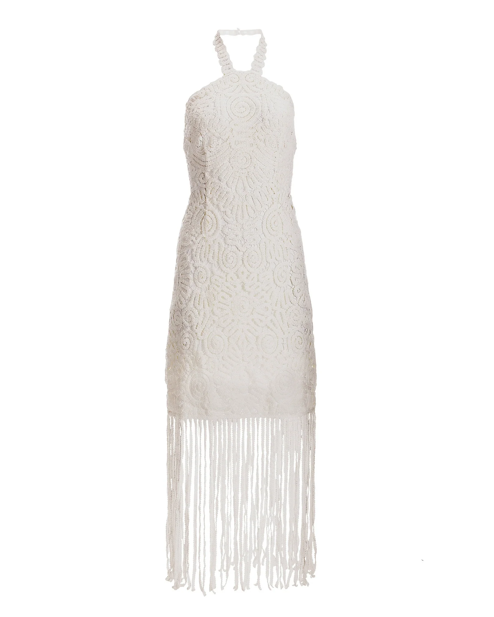 Crochet Fringe Halter Dress White - Mycitystee