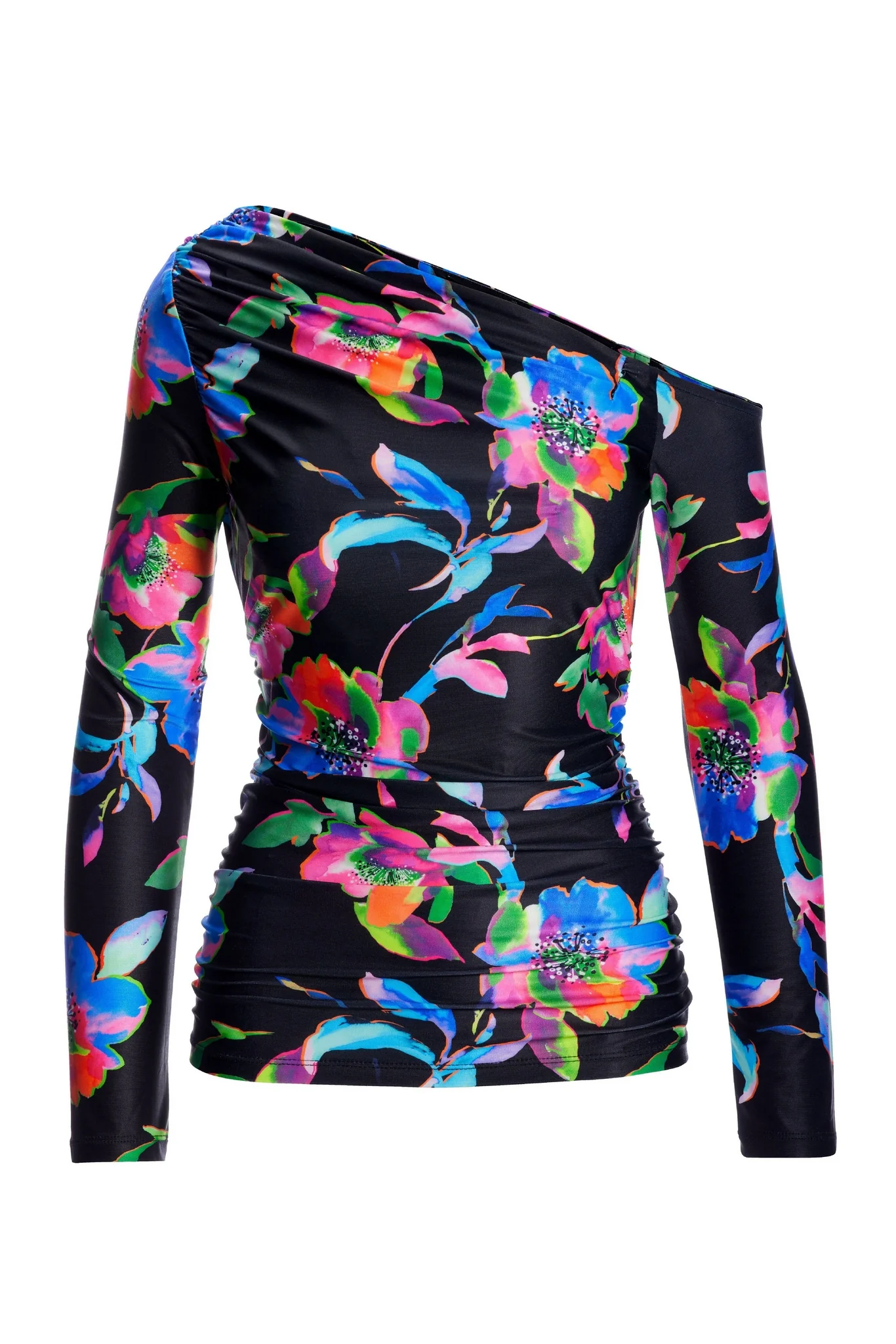 So Chic Exploded Garden Ruched Slouchy Knit Top Black multi - Mycitystee