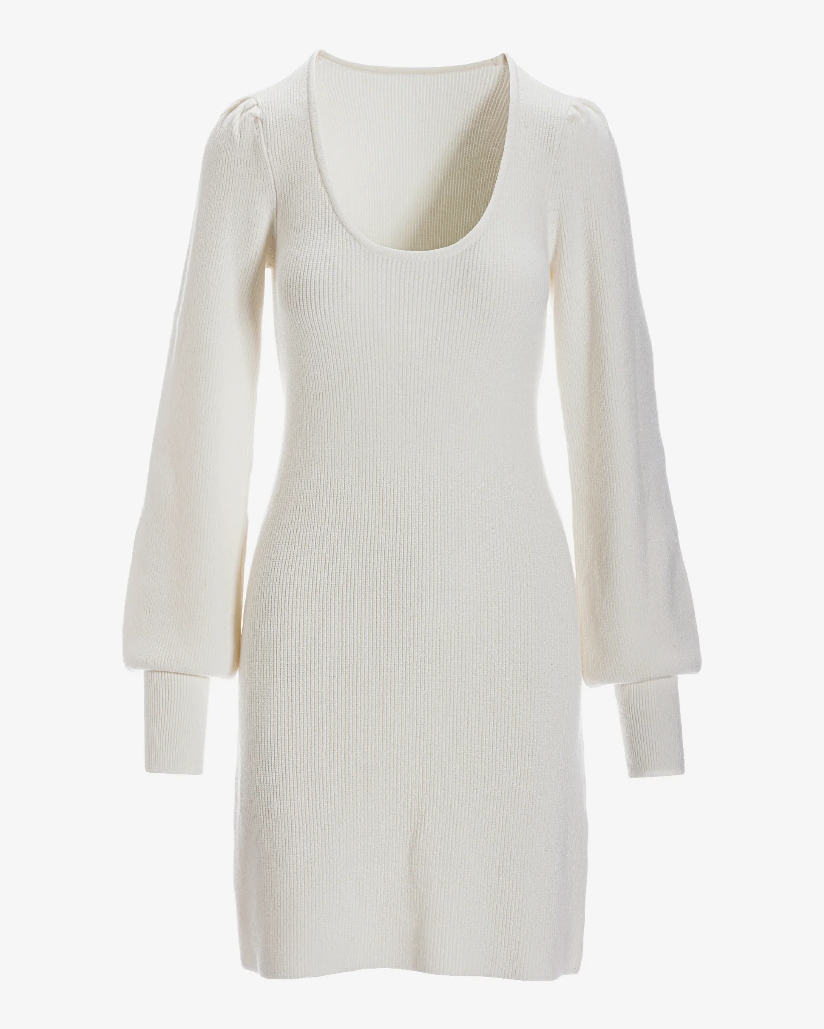 Scoop Neck Balloon Sleeve Sweater Dress Off White - Mycitystee