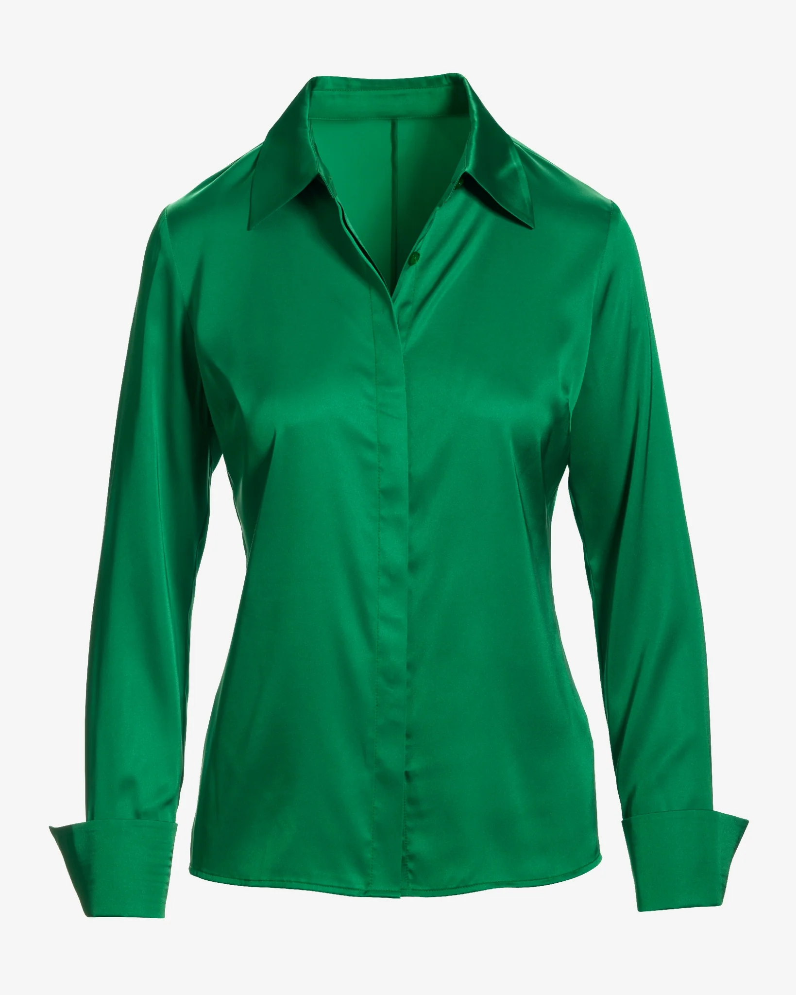 Sophia Button-Up Charmeuse Blouse Bright Green - Mycitystee