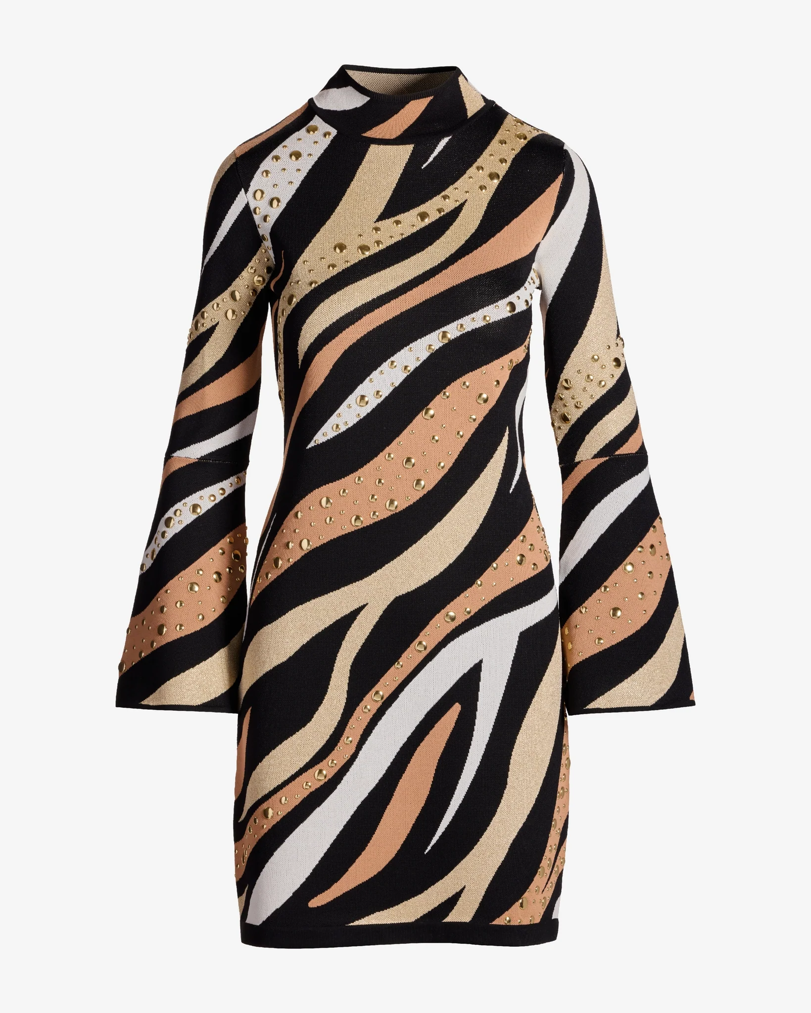 Metallic Studded Zebra Bell Sleeve Sweater Dress Neutral Zebra - Mycitystee