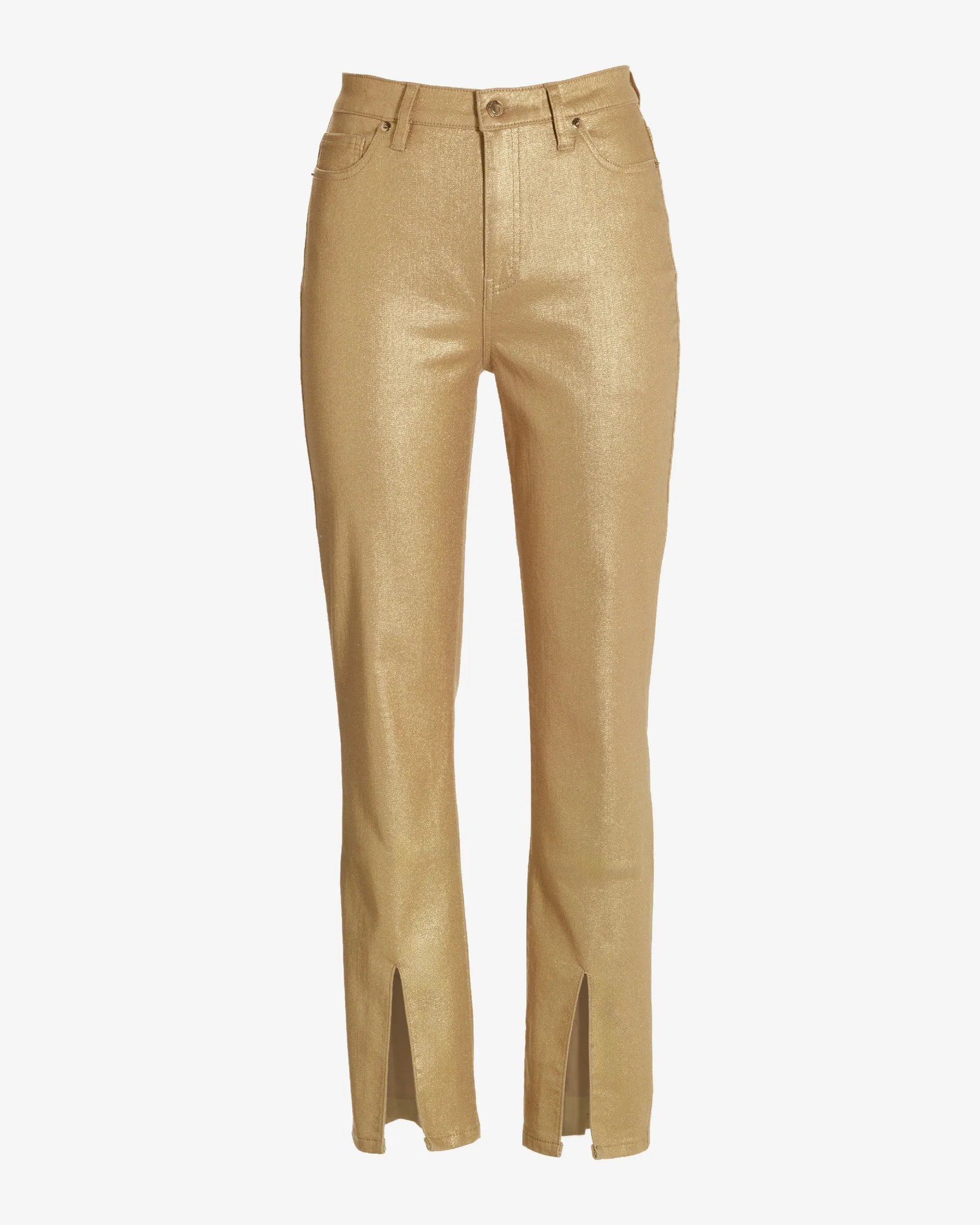 Newport High Rise Slit Front Coated Slim Straight Jean Gold - Mycitystee