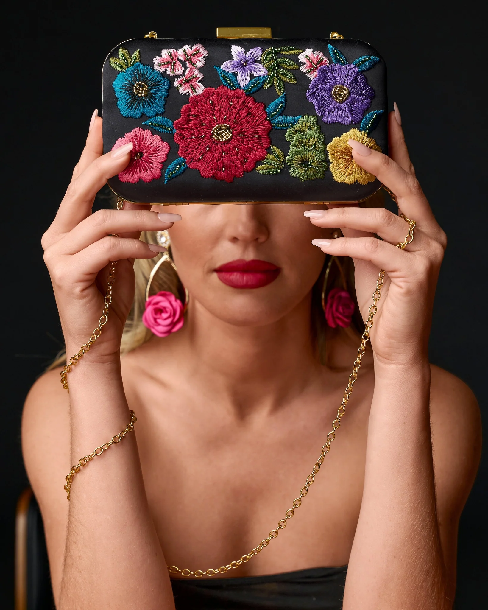 Embroidered Beaded Clutch Black Multi - Mycitystee