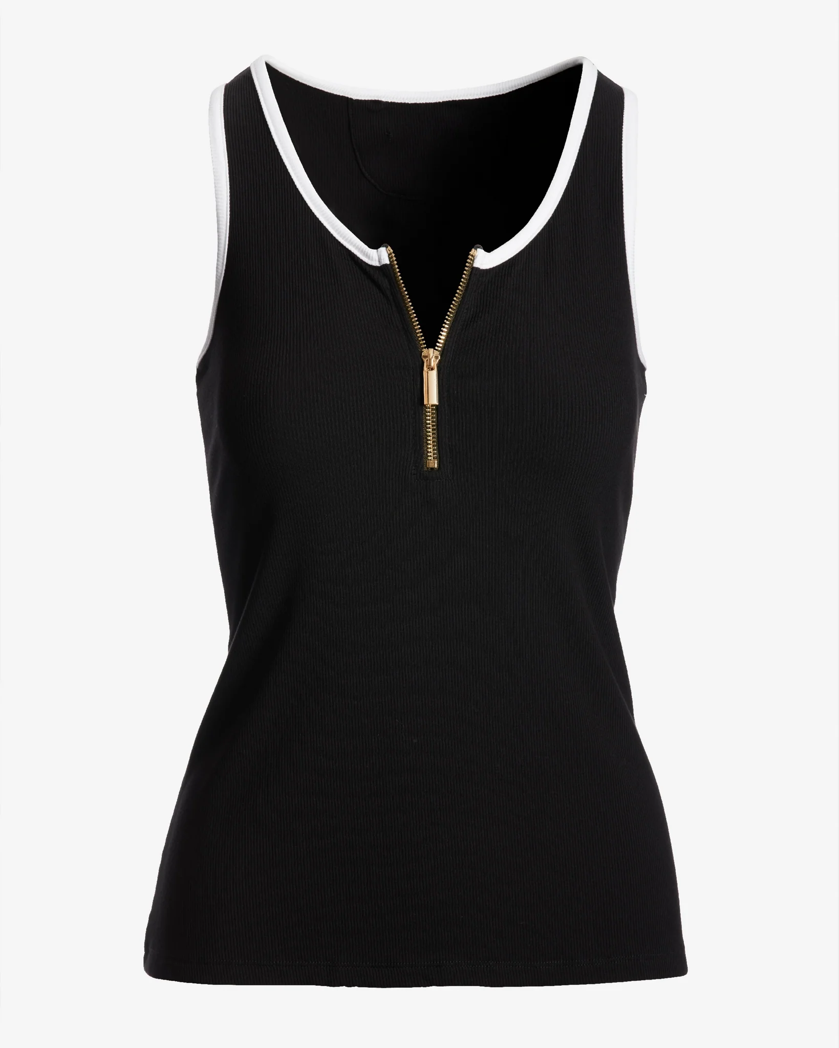 So Essential Contrast Zip Up Tank Proper Black - Mycitystee