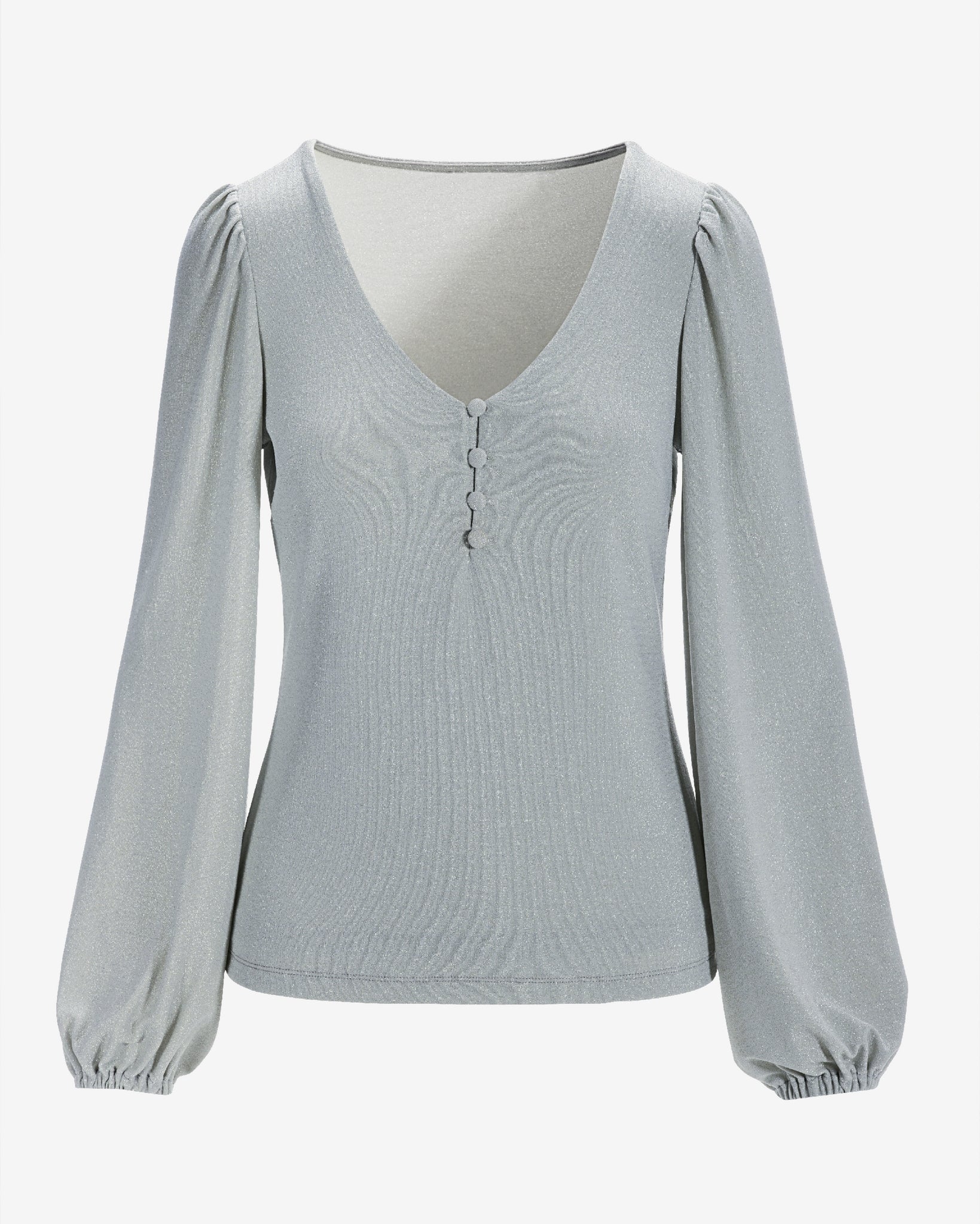 Metallic Henley Knit Top Silver - Mycitystee