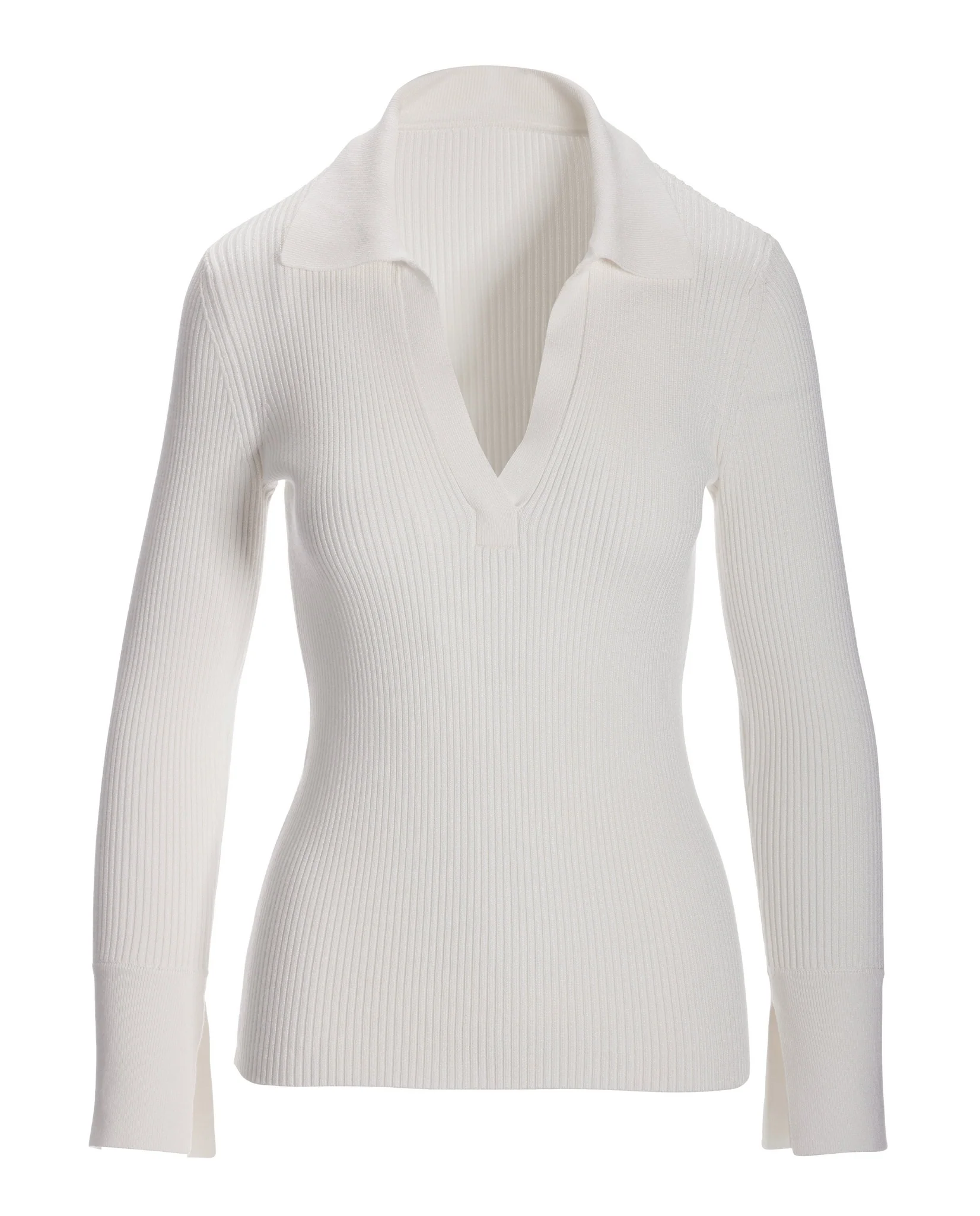 Ribbed Collar Sweater Off White - Mycitystee