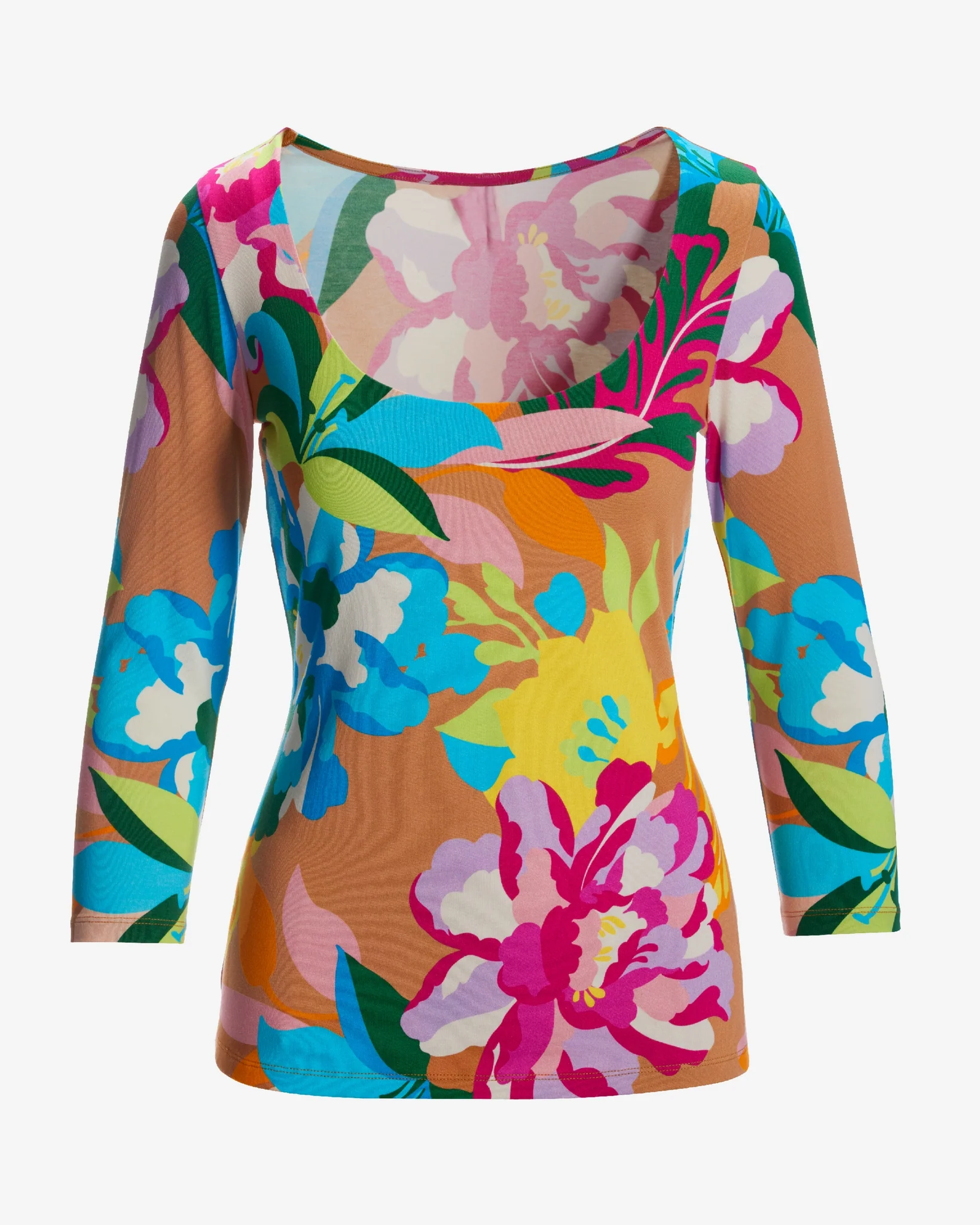 So Sexy Transcending Blooms Three Quarter Sleeve Top Brown - Mycitystee