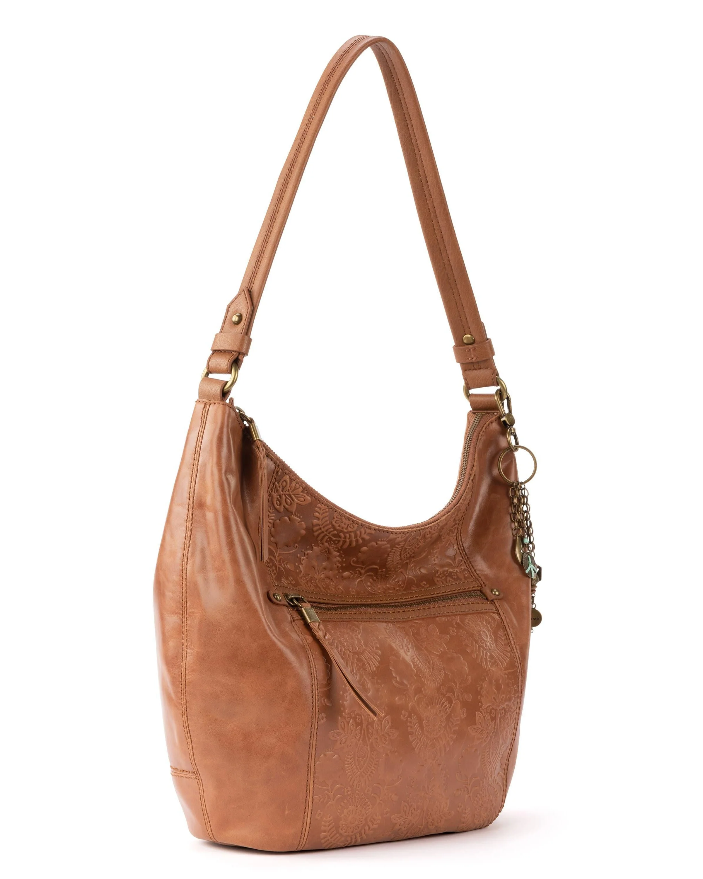 Sequoia Hobo - Leather - Tobacco Floral Embossed - Mycitystee