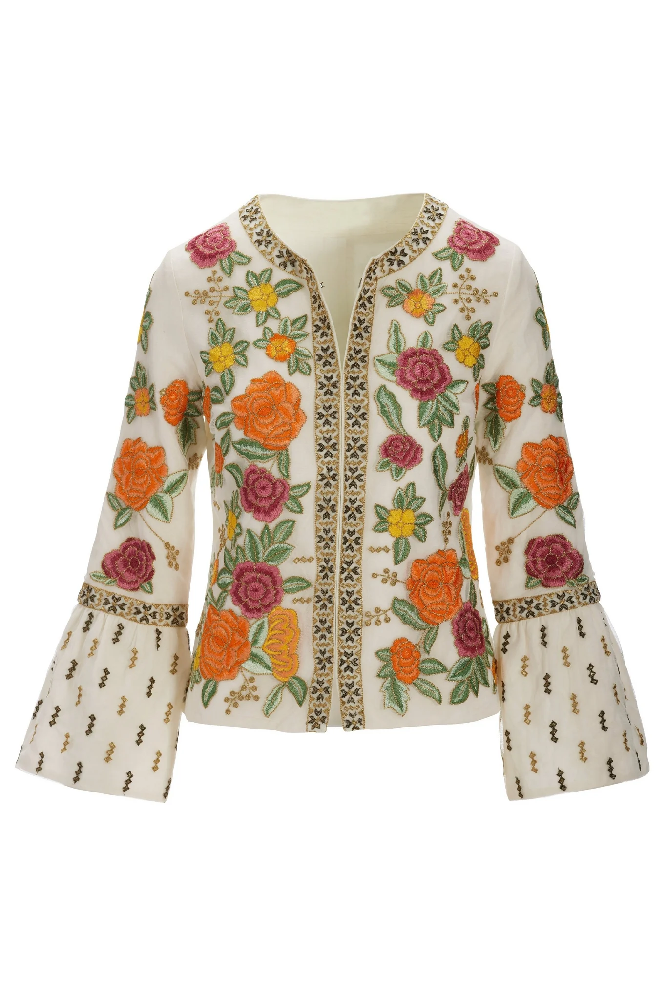 Floral Embroidered Metallic Trim Jacket Multi - Mycitystee