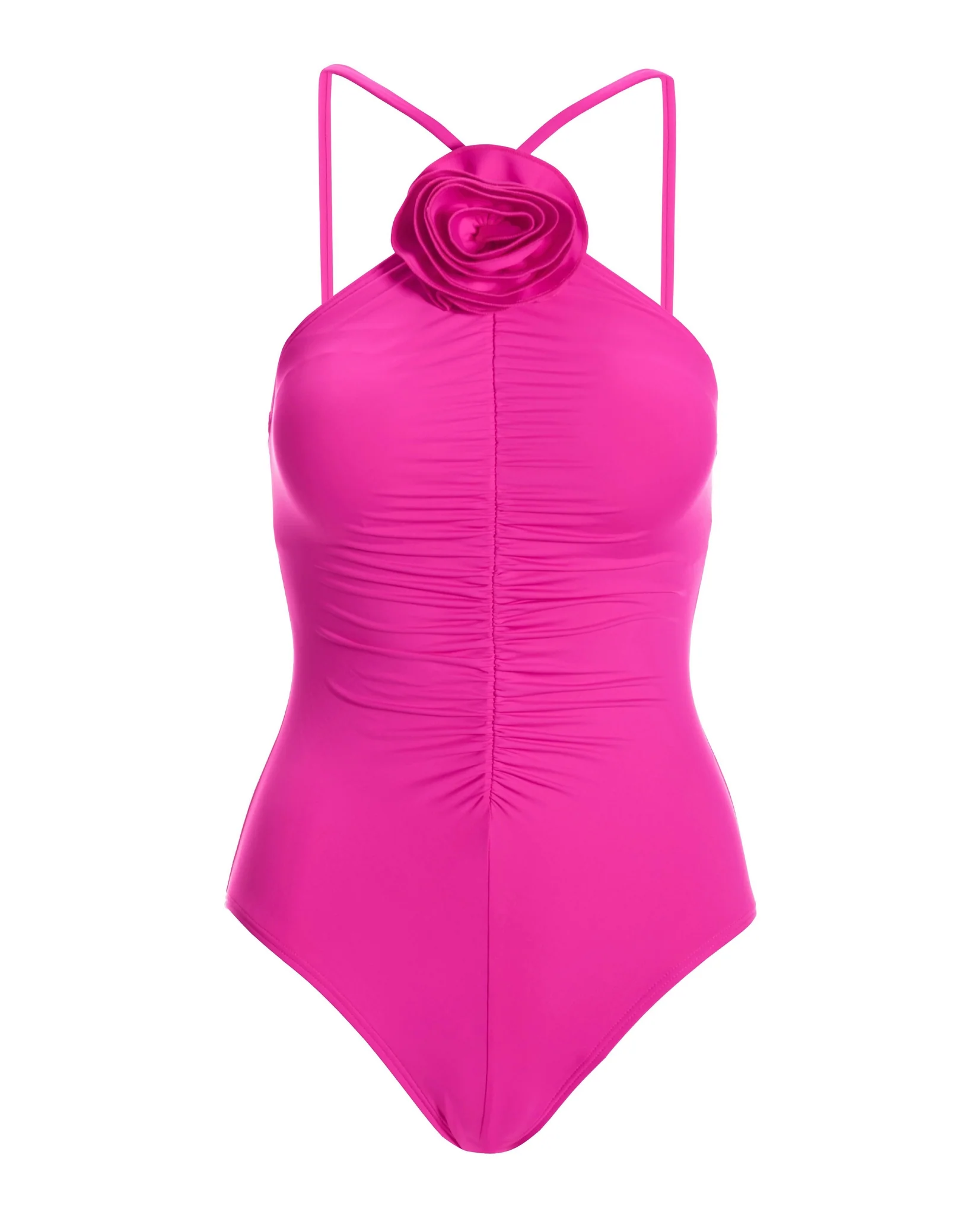 Rosette High Neck Ruched One Piece Pink - Mycitystee