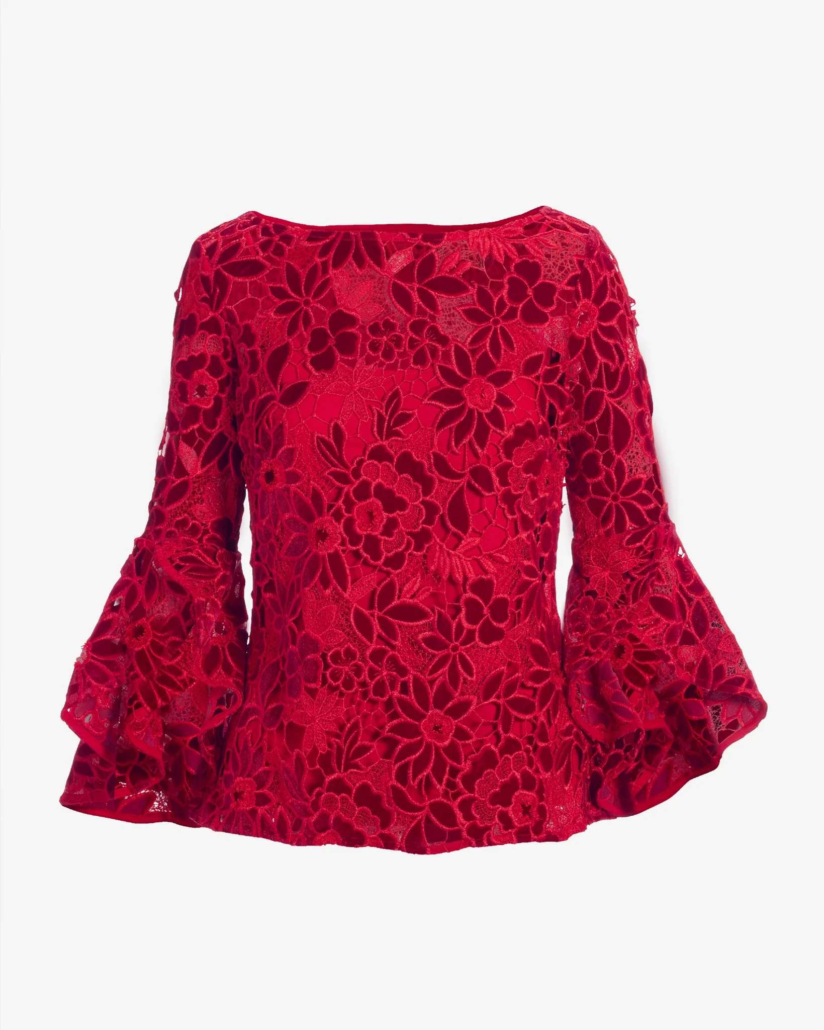 Velvet Lace Drama Sleeve Blouse Racing Red - Mycitystee