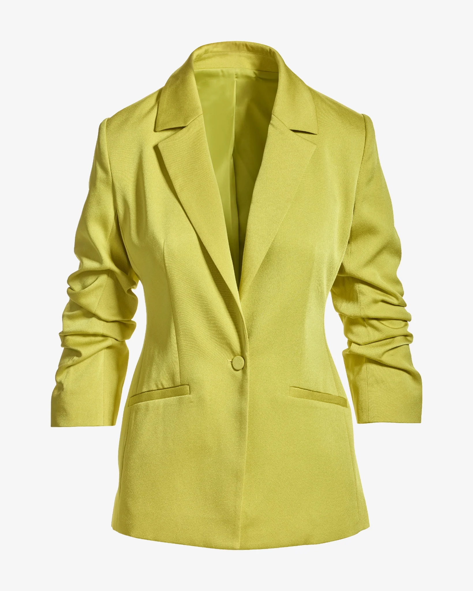Ruched Sleeve Matte Satin Single Button Blazer Citronelle - Mycitystee