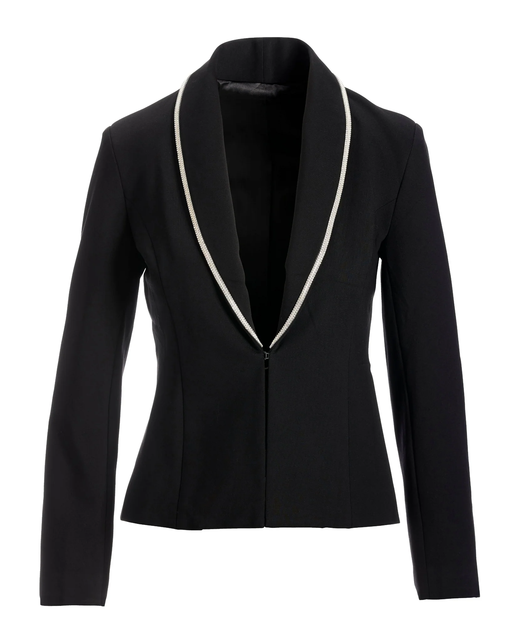 Chic Rhinestone Trim Ponte Blazer Black - Mycitystee