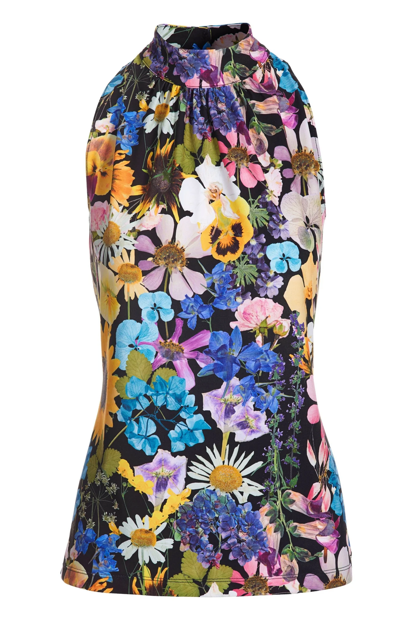 Floral Printed Sleeveless Mock Neck Top Black Multi - Mycitystee