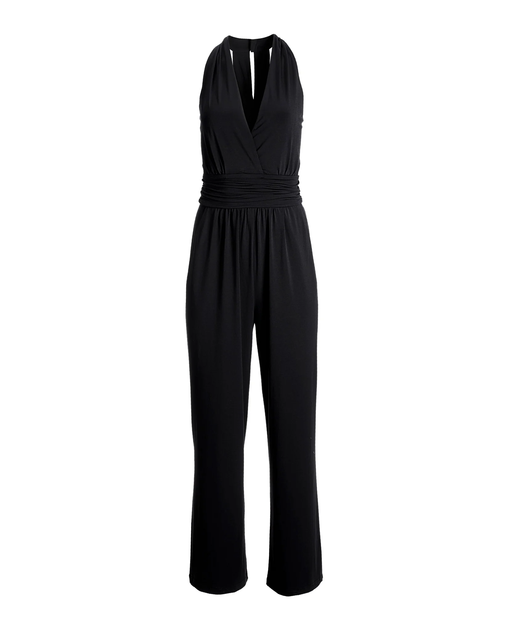 Versatile Knit Ruched Slimming V Neck Jumpsuit Black - Mycitystee