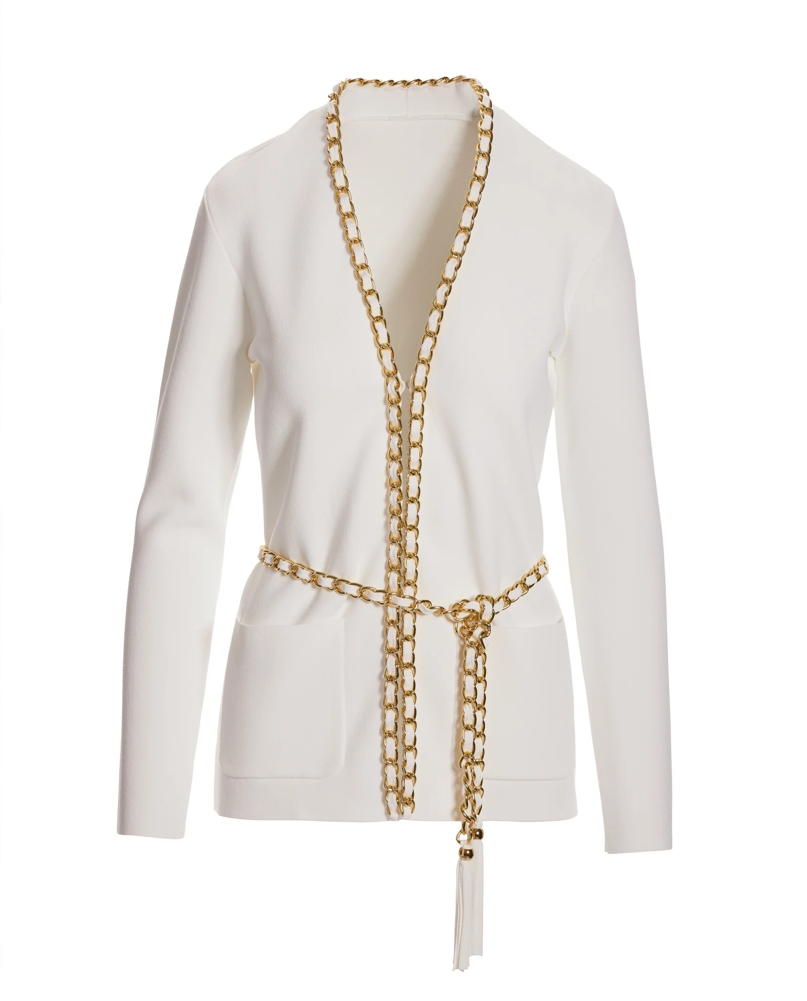 Chain Detail Cardigan Off White/Gold - Mycitystee