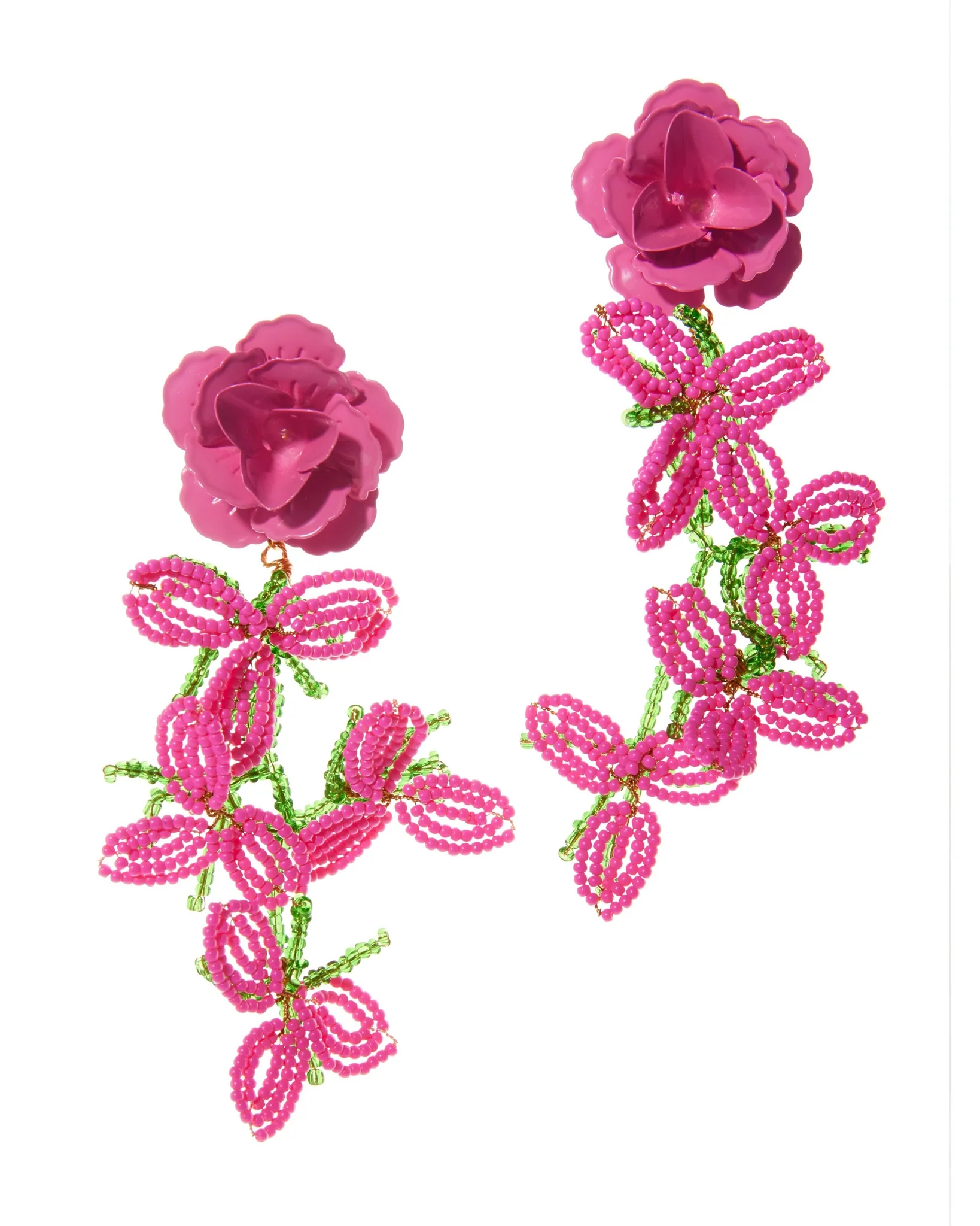 Statement Beaded Floral Earring Pink Multi - Mycitystee