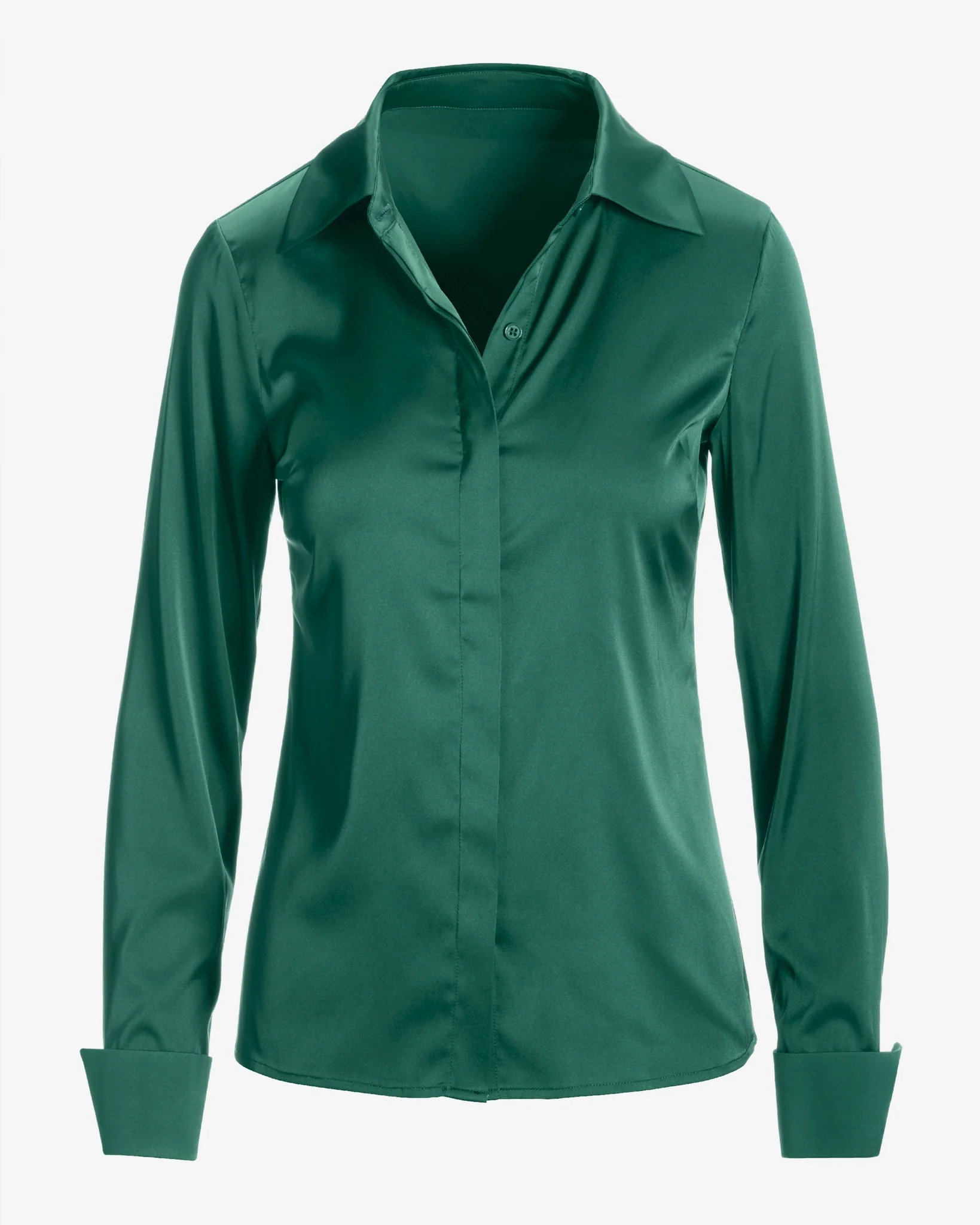 Sophia Button-Up Charmeuse Blouse Deep Emerald - Mycitystee