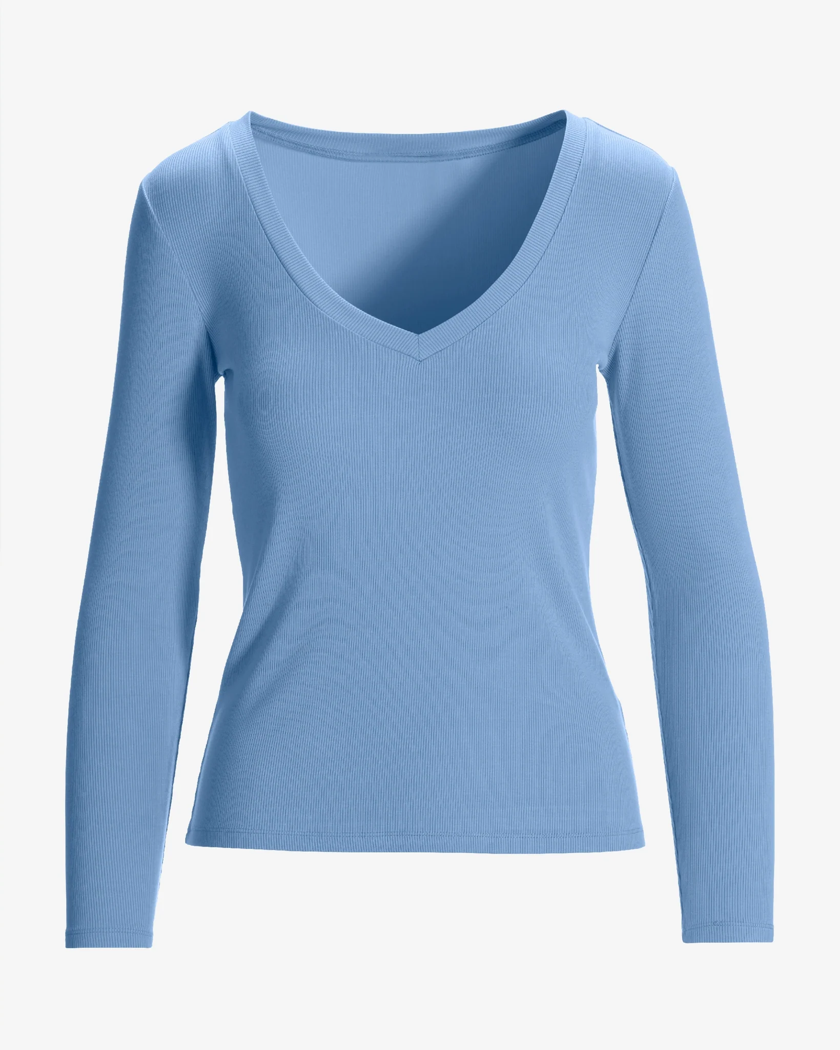 So Essential Ribbed V Neck Long Sleeve Top Clear Blue Sky - Mycitystee