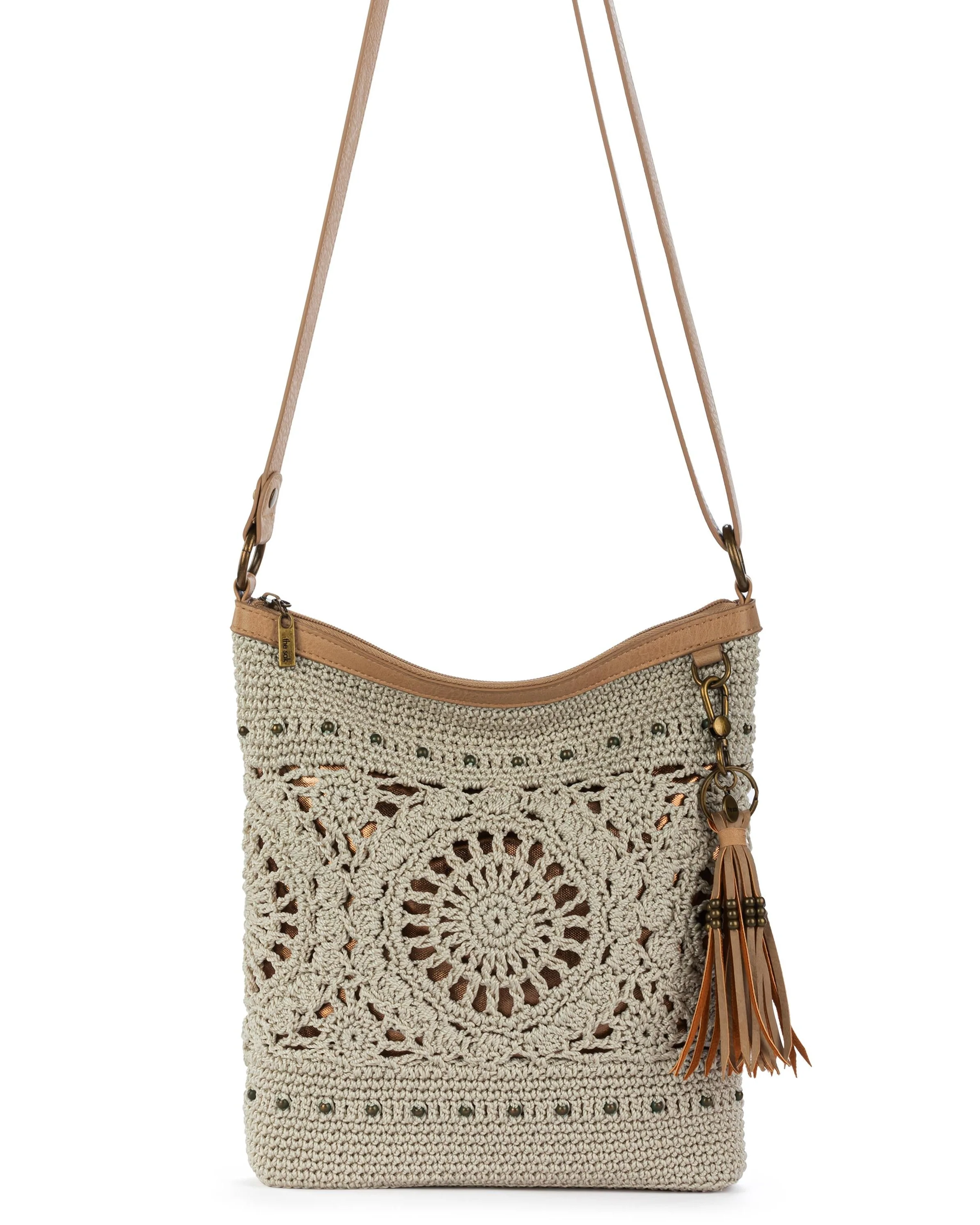 Lucia Crossbody - Hand Crochet - Natural Grey Medallion - Mycitystee