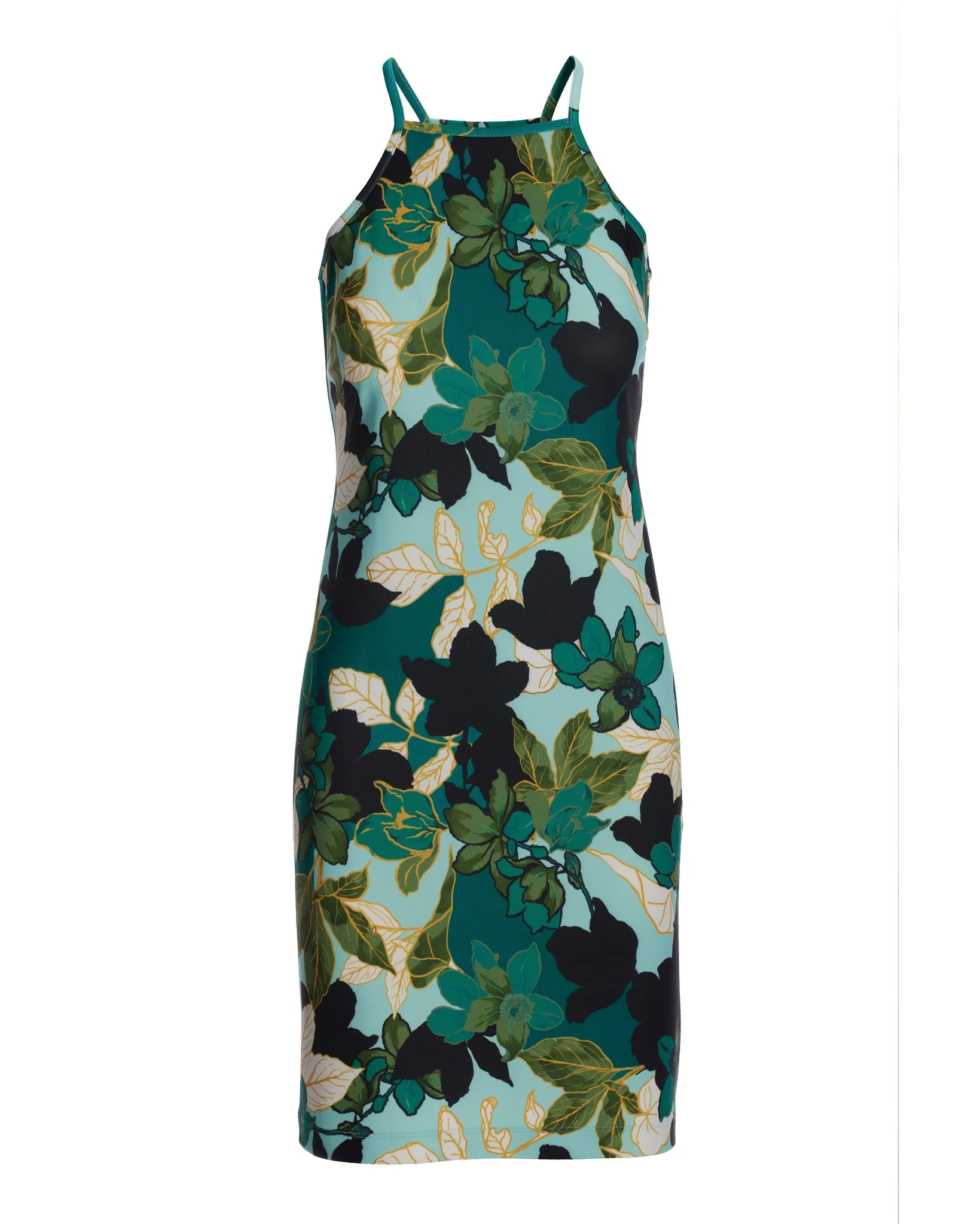 Beyond Travel Shadow Florals High Neck Short Dress Parasailing/Jet Black - Mycitystee