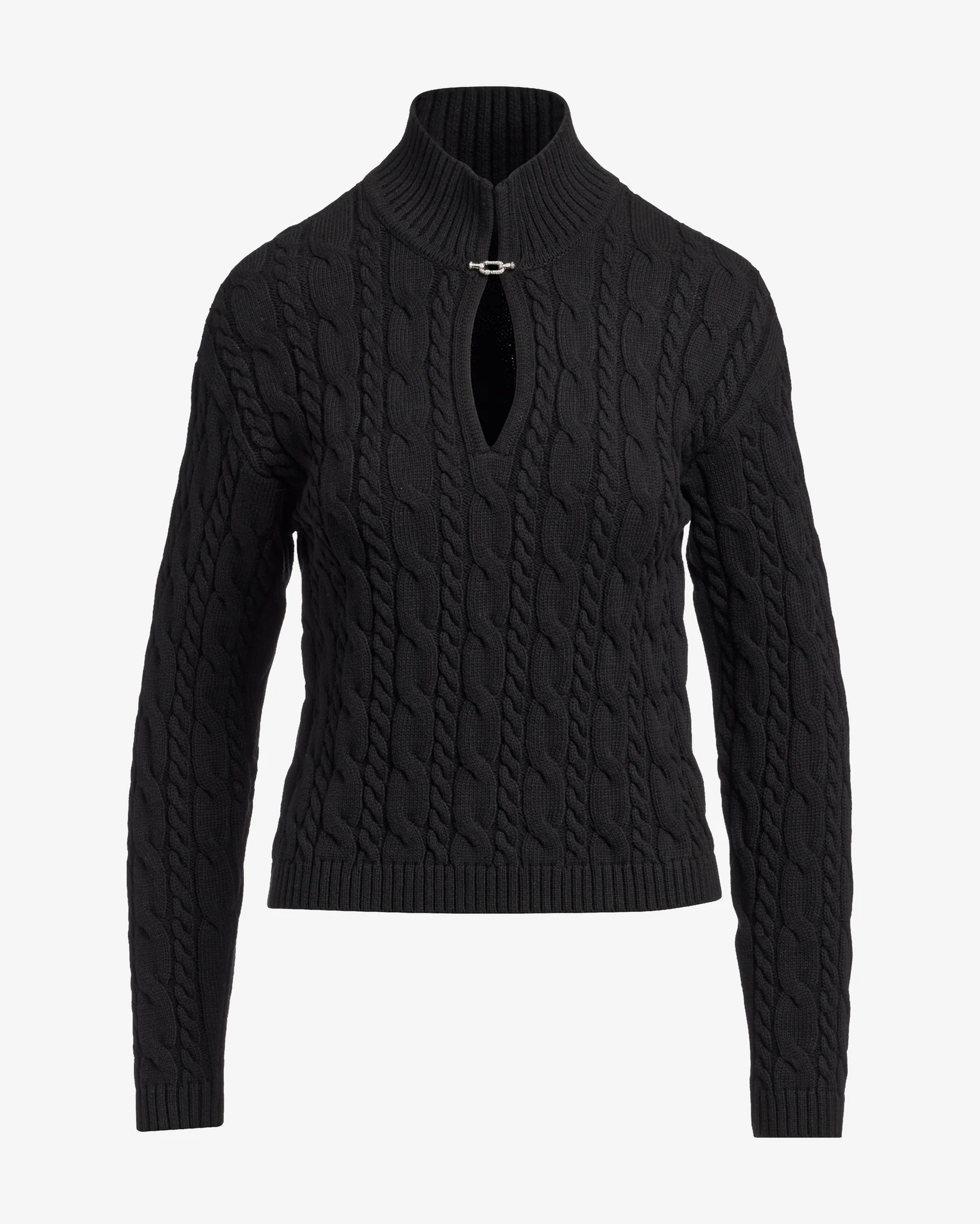 Hardware Keyhole Detail Cable Sweater Black - Mycitystee