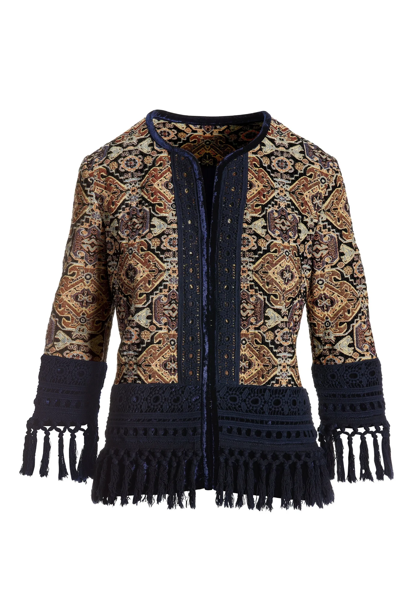 Fringe Tapestry Novelty Jacket Navy Multi - Mycitystee
