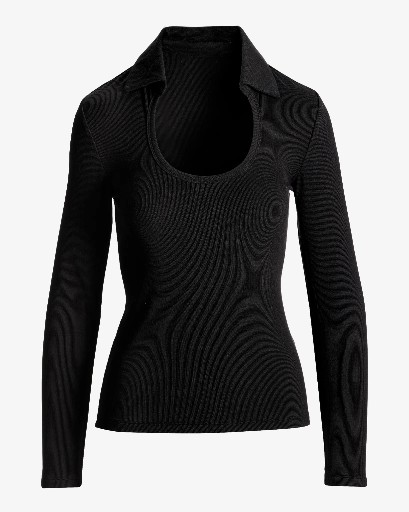 So Essential Collared Scoop-Neck Top Proper Black - Mycitystee