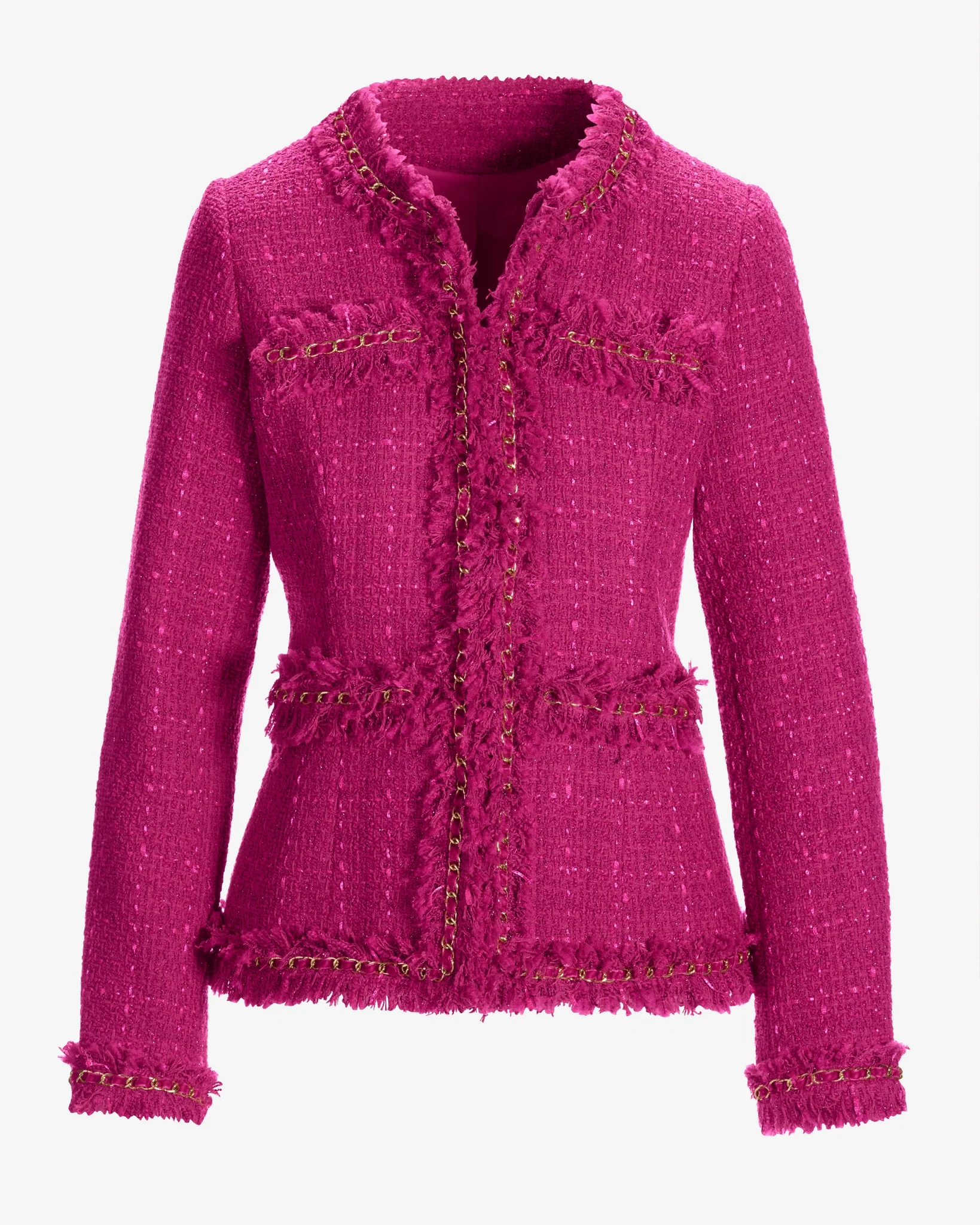 Chain Detail Tweed Parisian Jacket Pink - Mycitystee