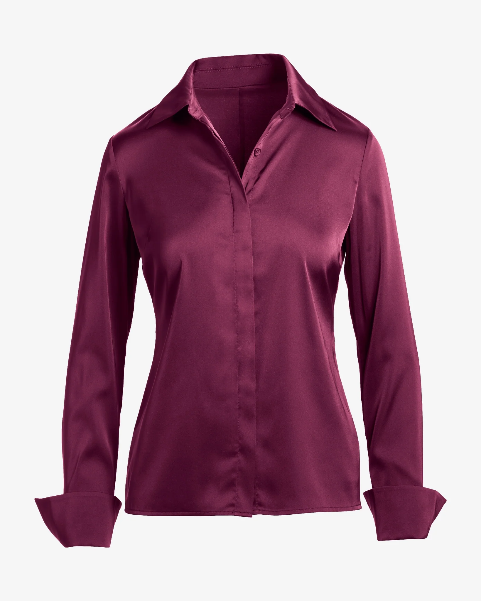 Sophia Button-Up Charmeuse Blouse Black Cherry - Mycitystee