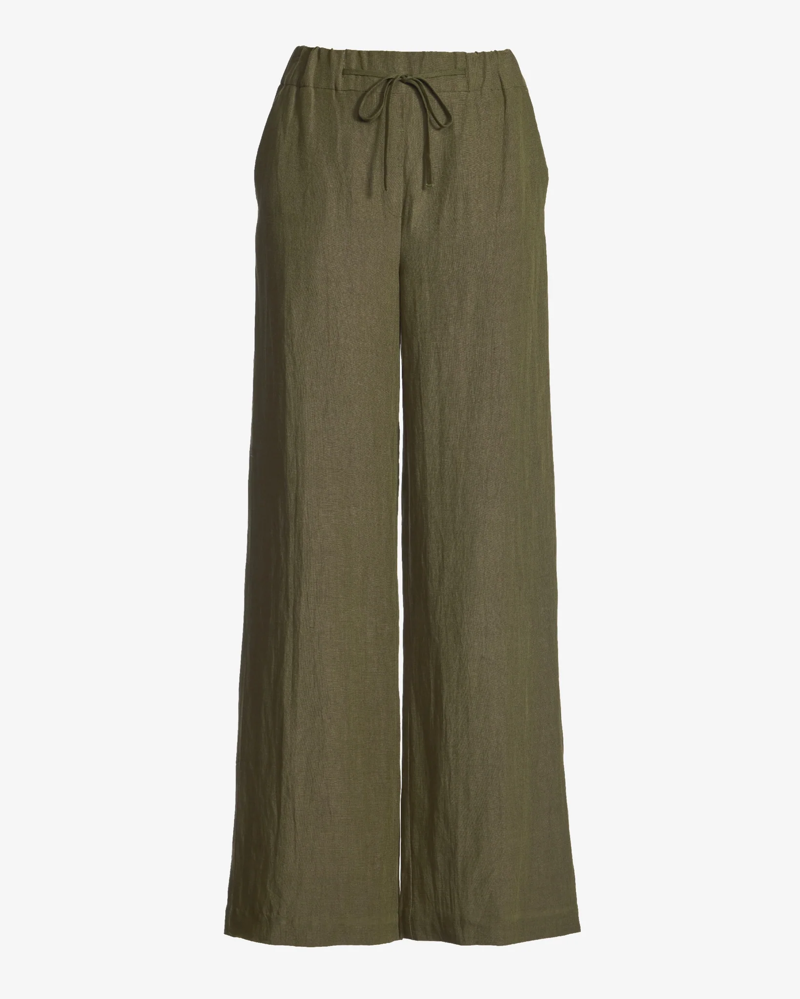 Malibu Wide Leg Drawstring Linen Pant Olive Night - Mycitystee