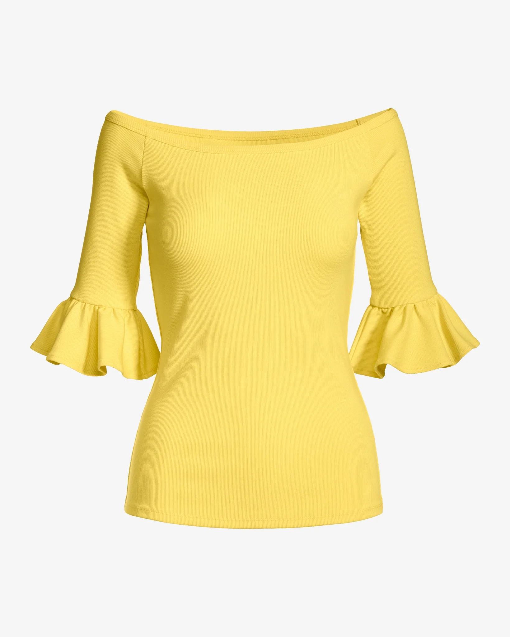 So Essential Rib Boatneck Flare Sleeve Top Lemon Drop - Mycitystee