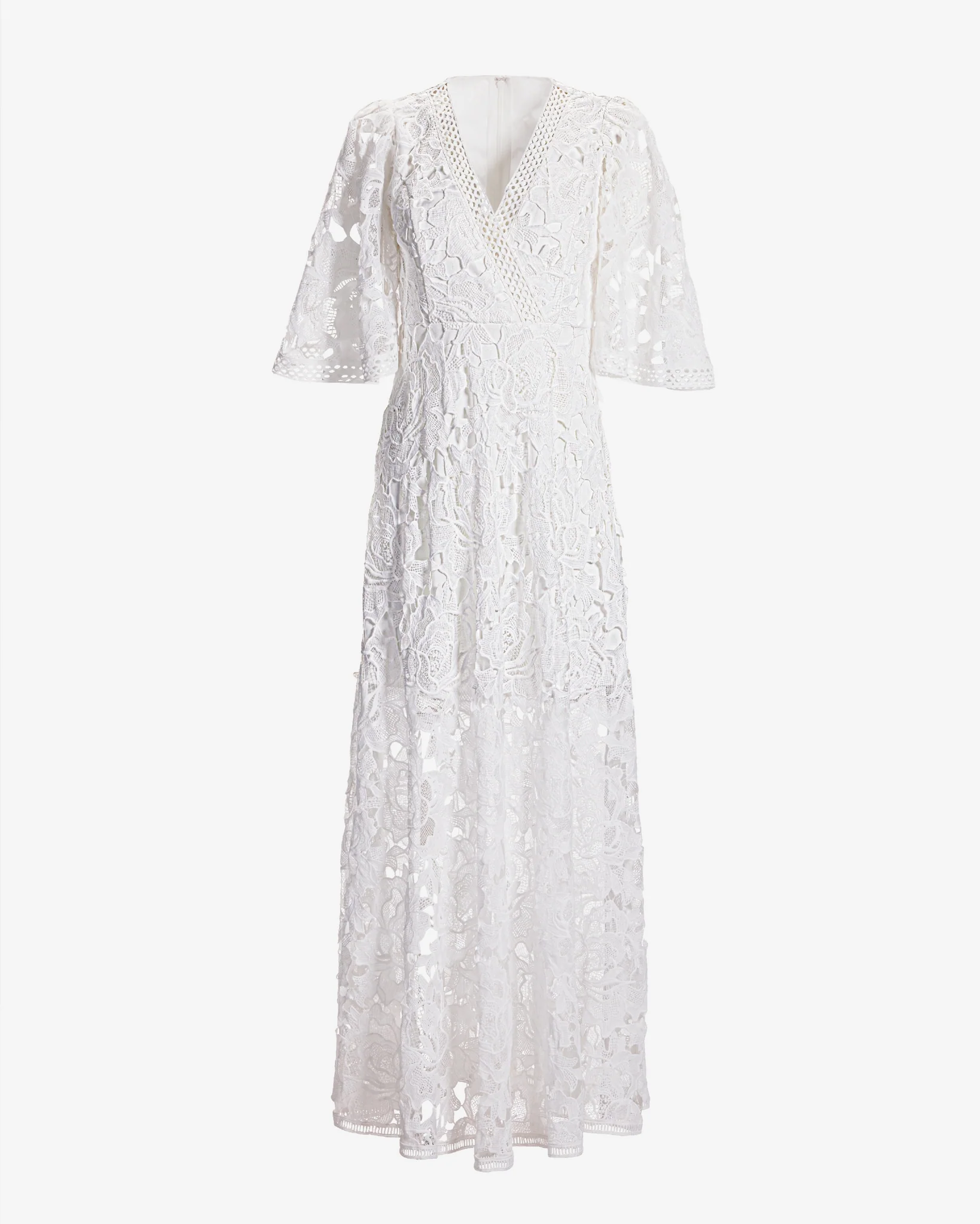 Lace Flounce Sleeve Maxi Dress White - Mycitystee