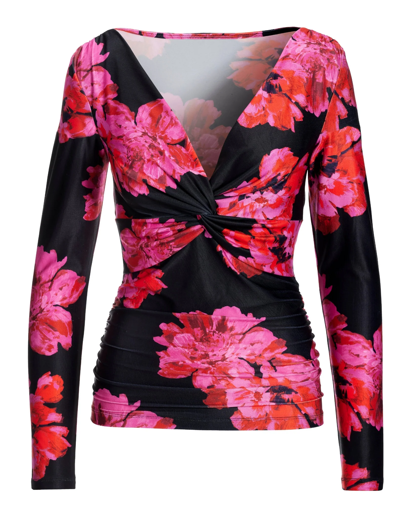 So Chic Mini Petals Twist Front Floral Knit Top Pink/Red - Mycitystee