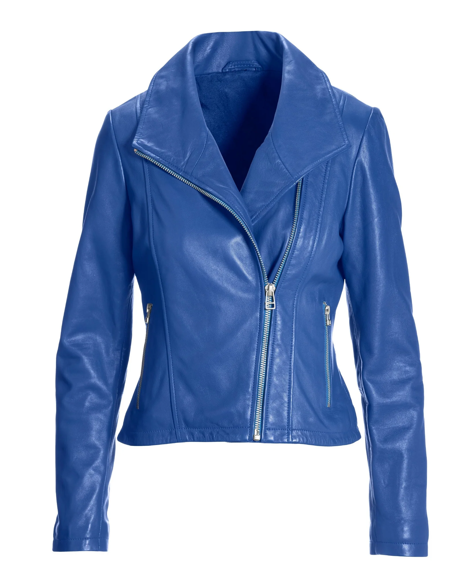 Leather Collared Moto Jacket Lapis Blue - Mycitystee