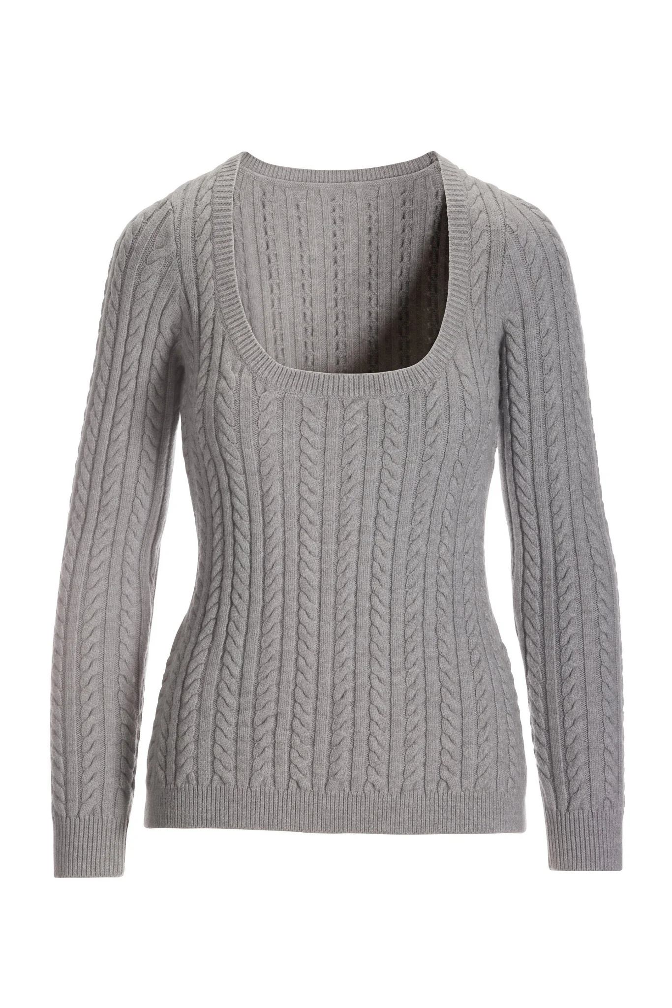 Cable Scoop Neck Sweater Heather Gray - Mycitystee
