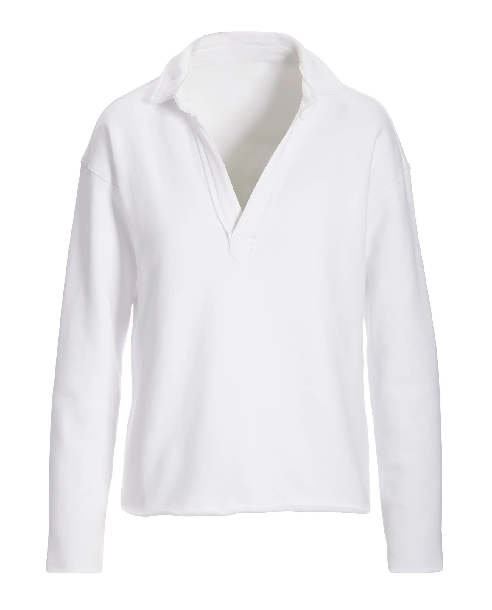 Cotton Comfort Collared V Neck Lounge Sweatshirt White - Mycitystee