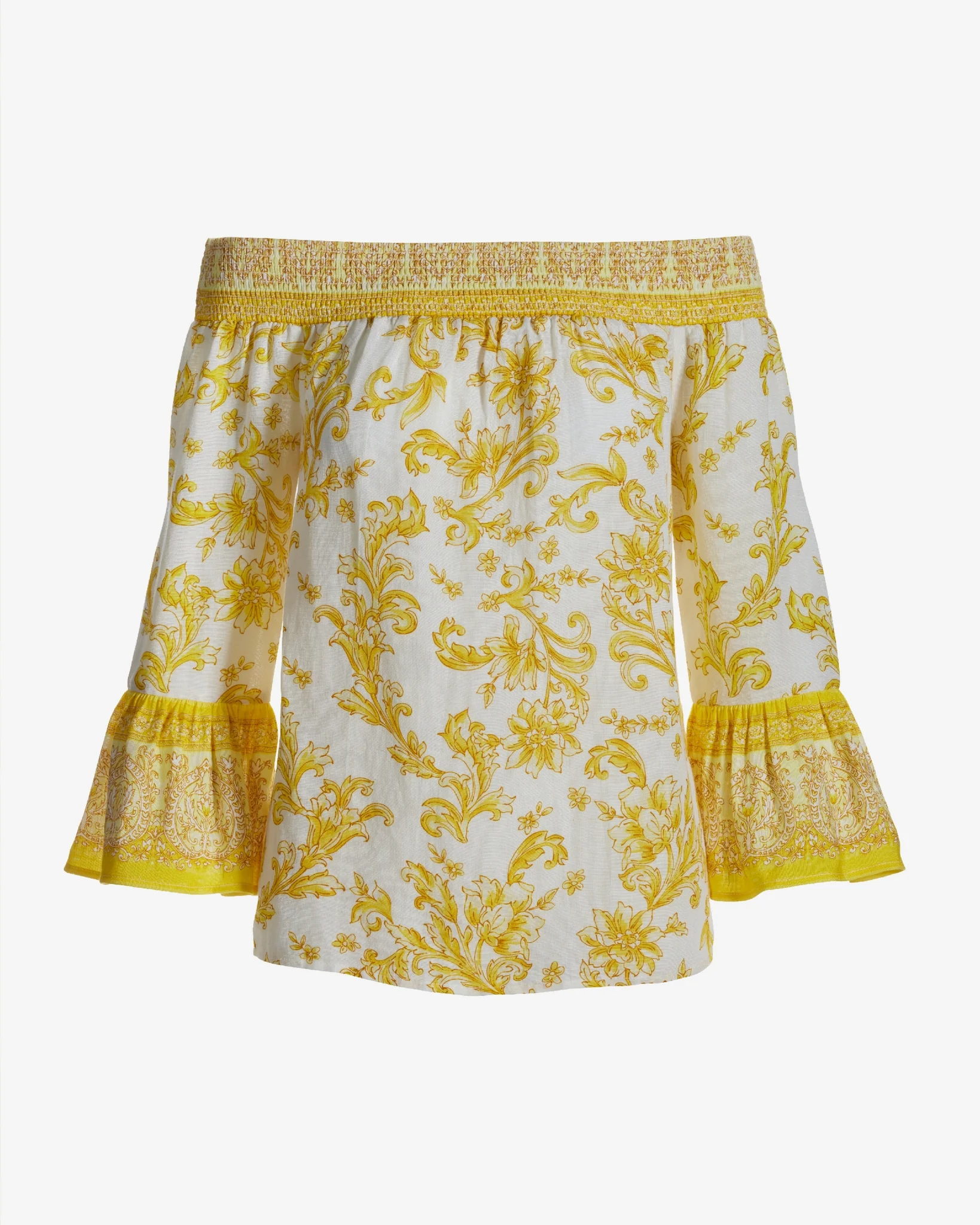 Off The Shoulder Linen Print Blouse Regal Tiles - Mycitystee