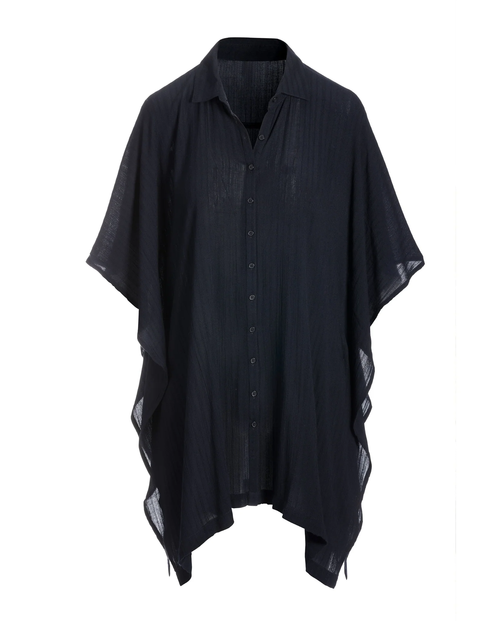 Tie Front Versatile Shirt and Cover-Up Black - Mycitystee