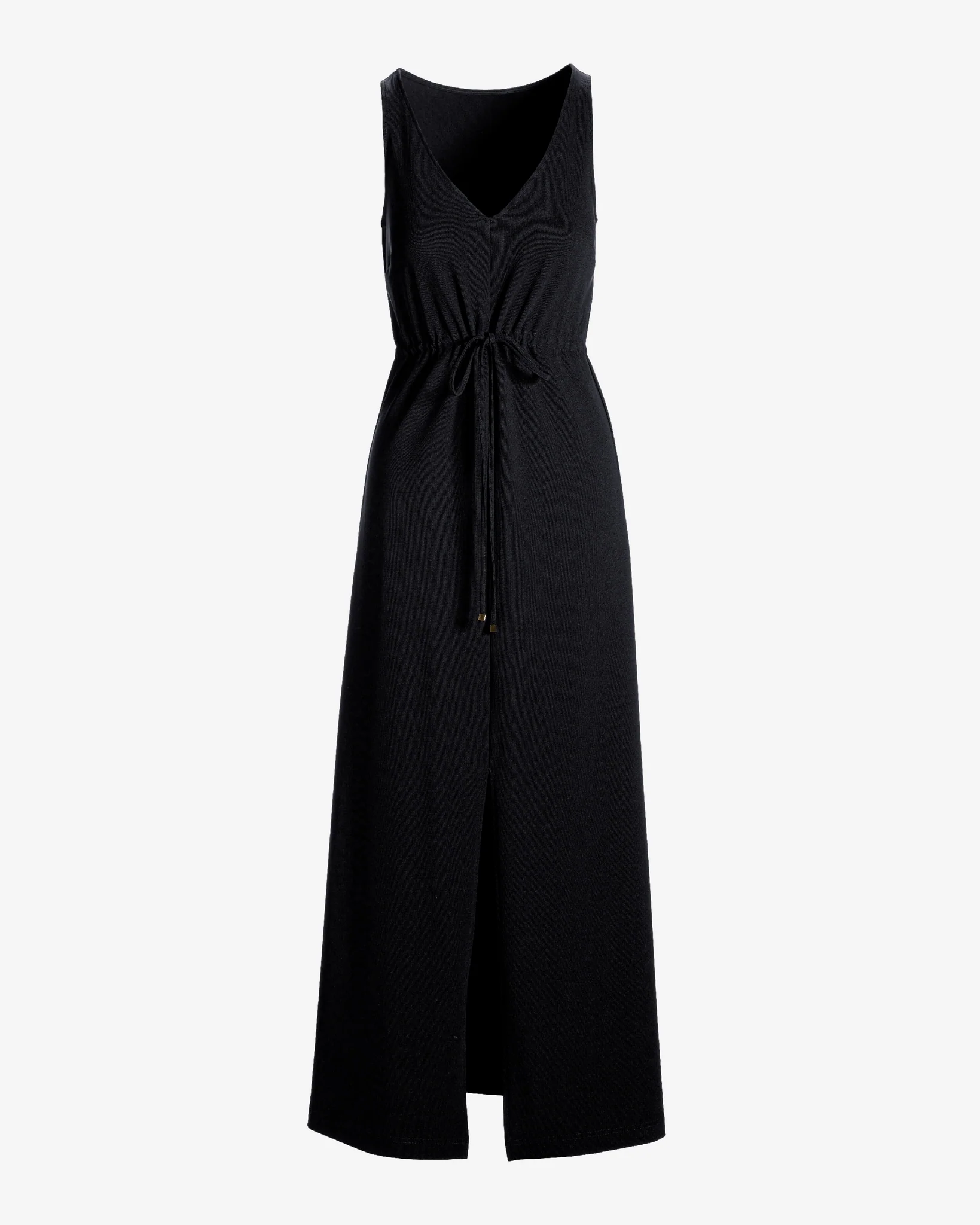 Beyond Travel Sleeveless Drawstring Maxi Dress Jet Black - Mycitystee