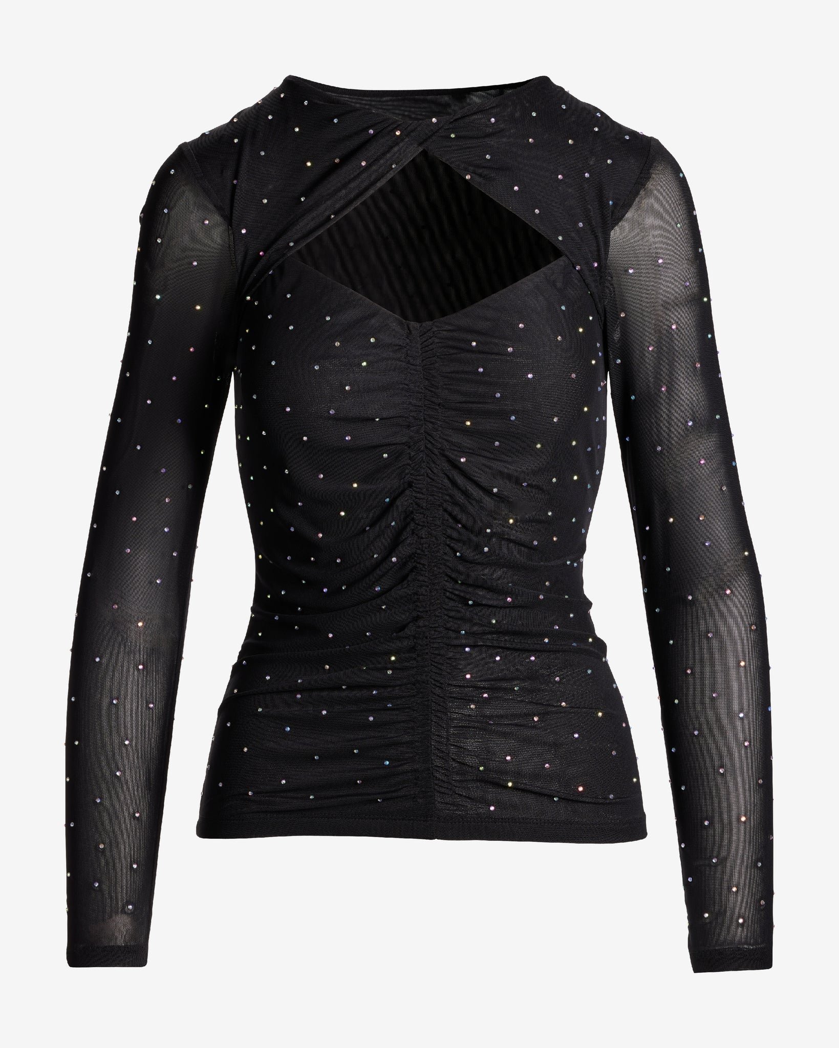 Mesh Embellished Cut Out Knit Top Proper Black - Mycitystee